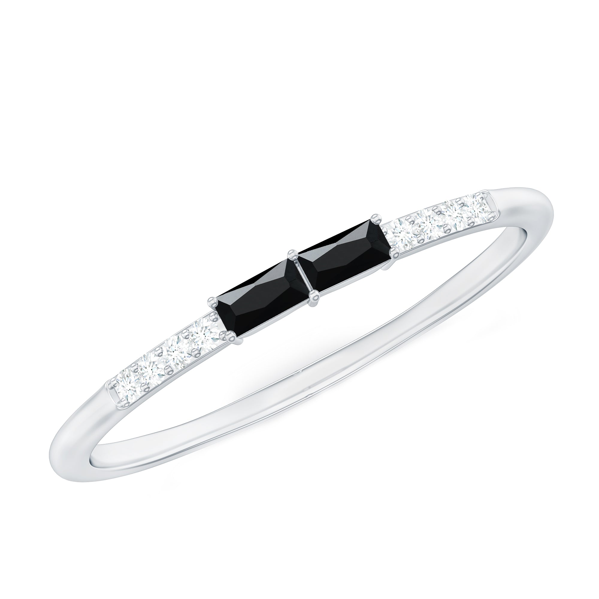 Natural Black Onyx and Diamond Stackable Ring AAA - Rosec Jewels