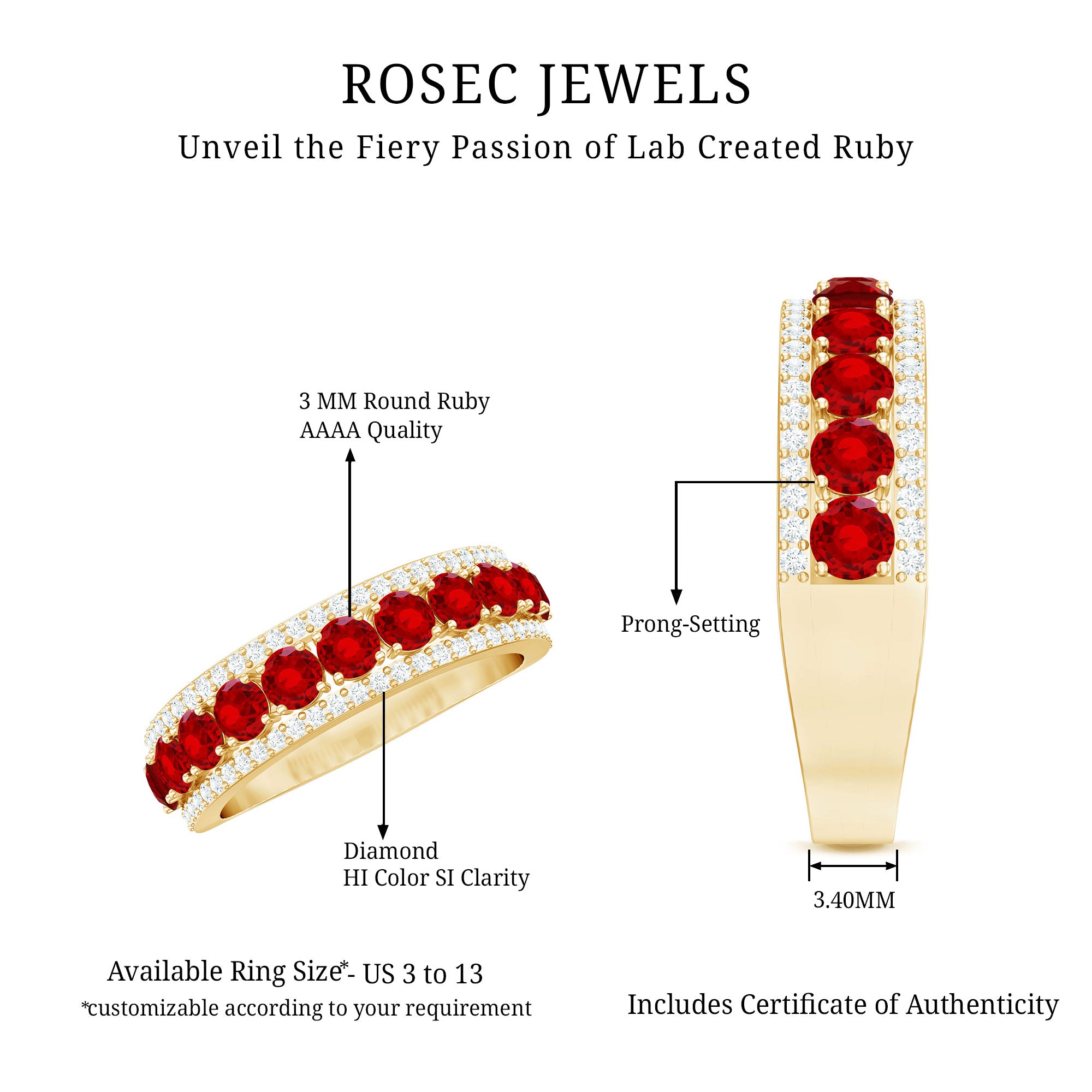 Rosec Jewels-Lab Created Ruby and Diamond Wedding Anniversary Band with Certificate