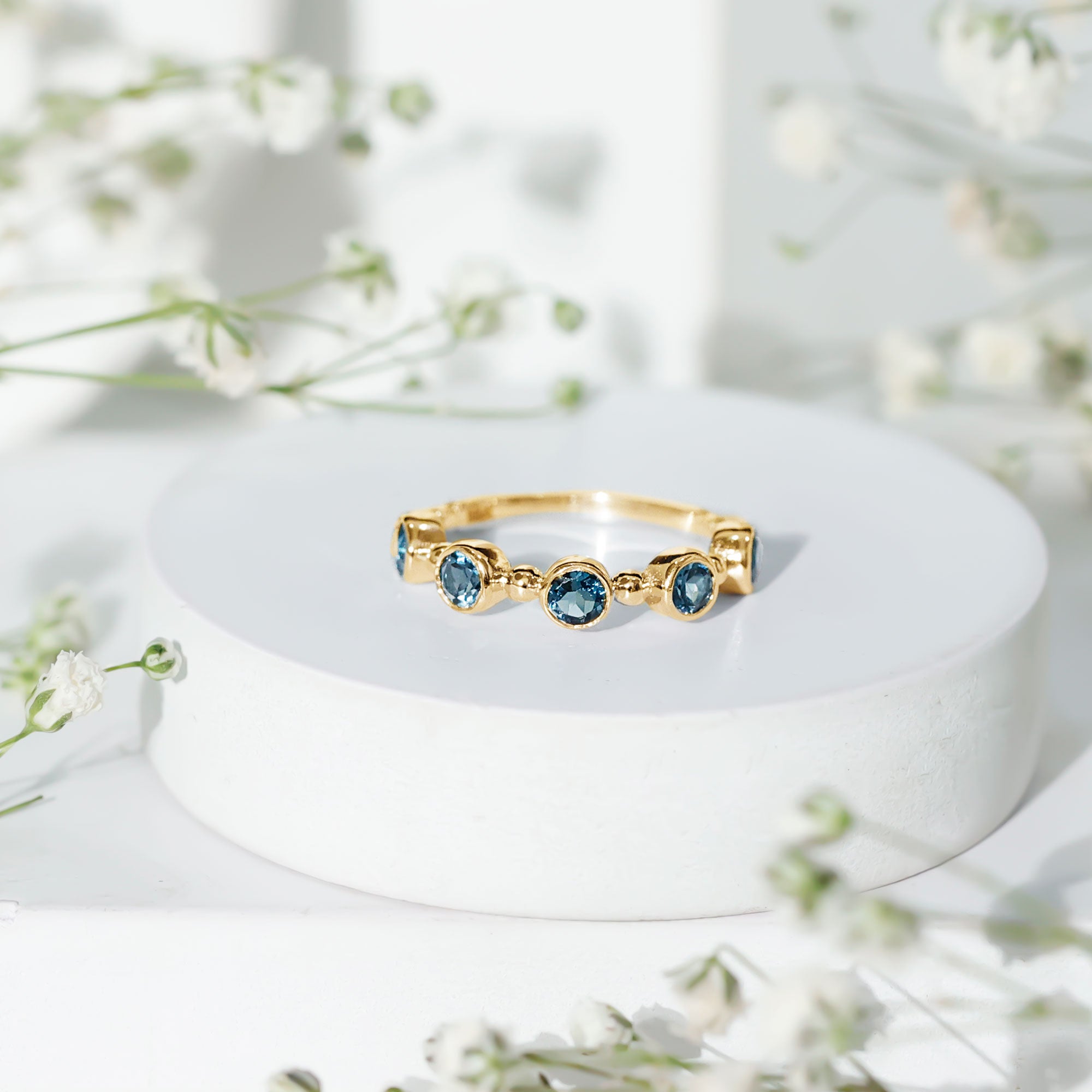 Bezel Set London Blue Topaz Semi Eternity Band AAA - Rosec Jewels
