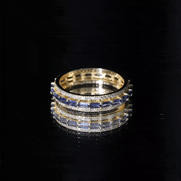 Lab Grown Blue Sapphire Eternity Wedding Band With Natural Diamond AAAA - Rosec Jewels