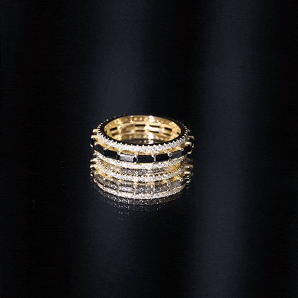Certified Lab Grown Black Diamond 3 Row Wedding Band with Moissanite AAAA ( Synthetic ) - Rosec Jewels