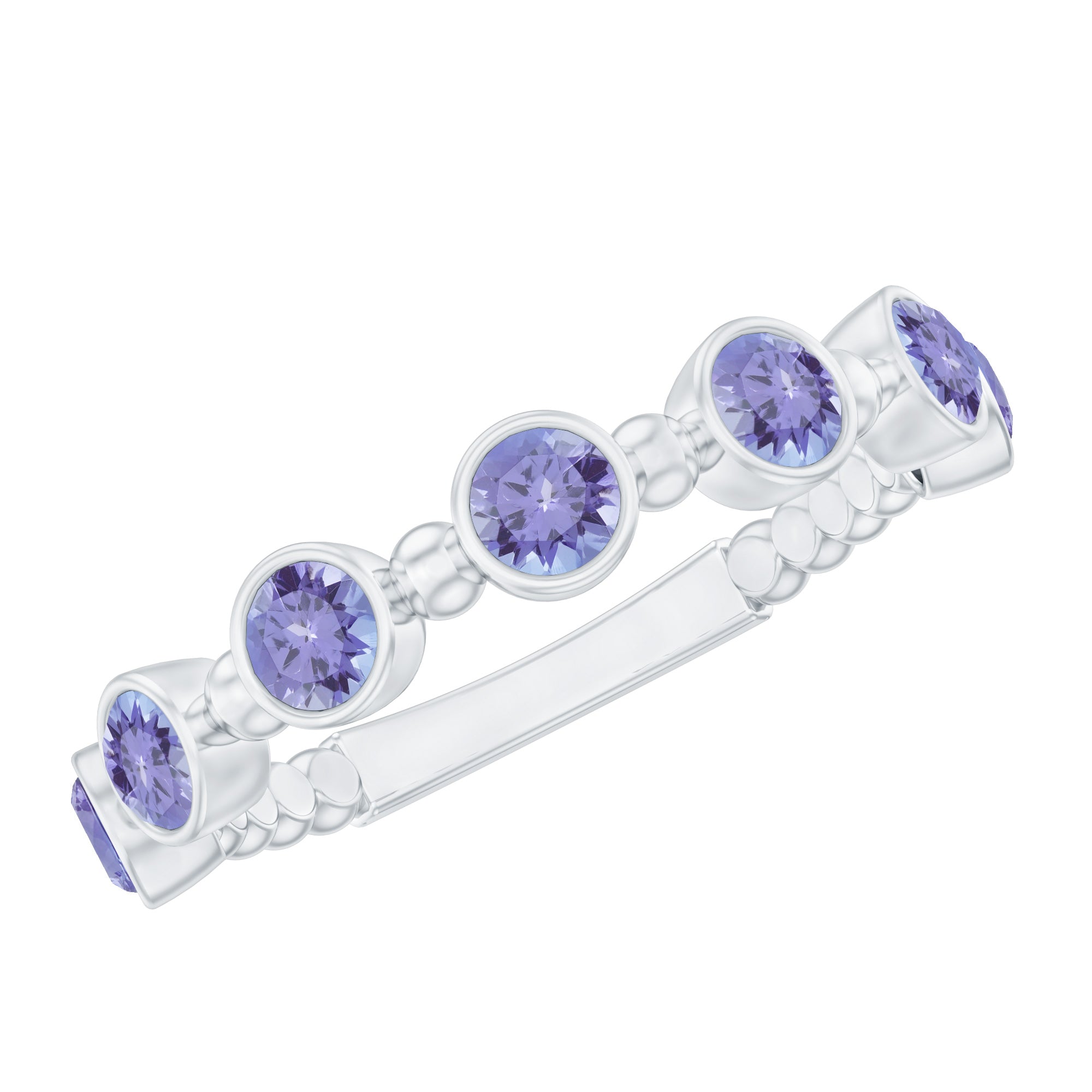 1 CT Bezel Set Tanzanite Half Eternity Ring with Gold Beaded