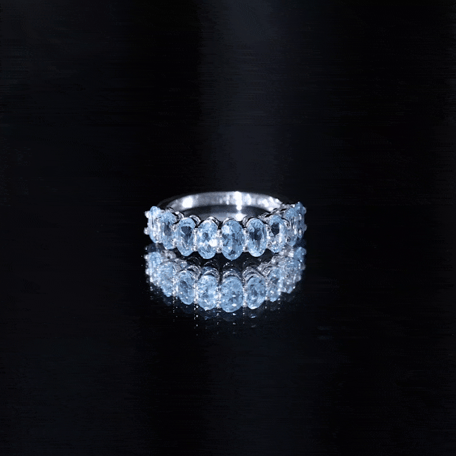 Genuine Oval Cut Aquamarine Half Eternity Ring for Women AAA - Rosec Jewels