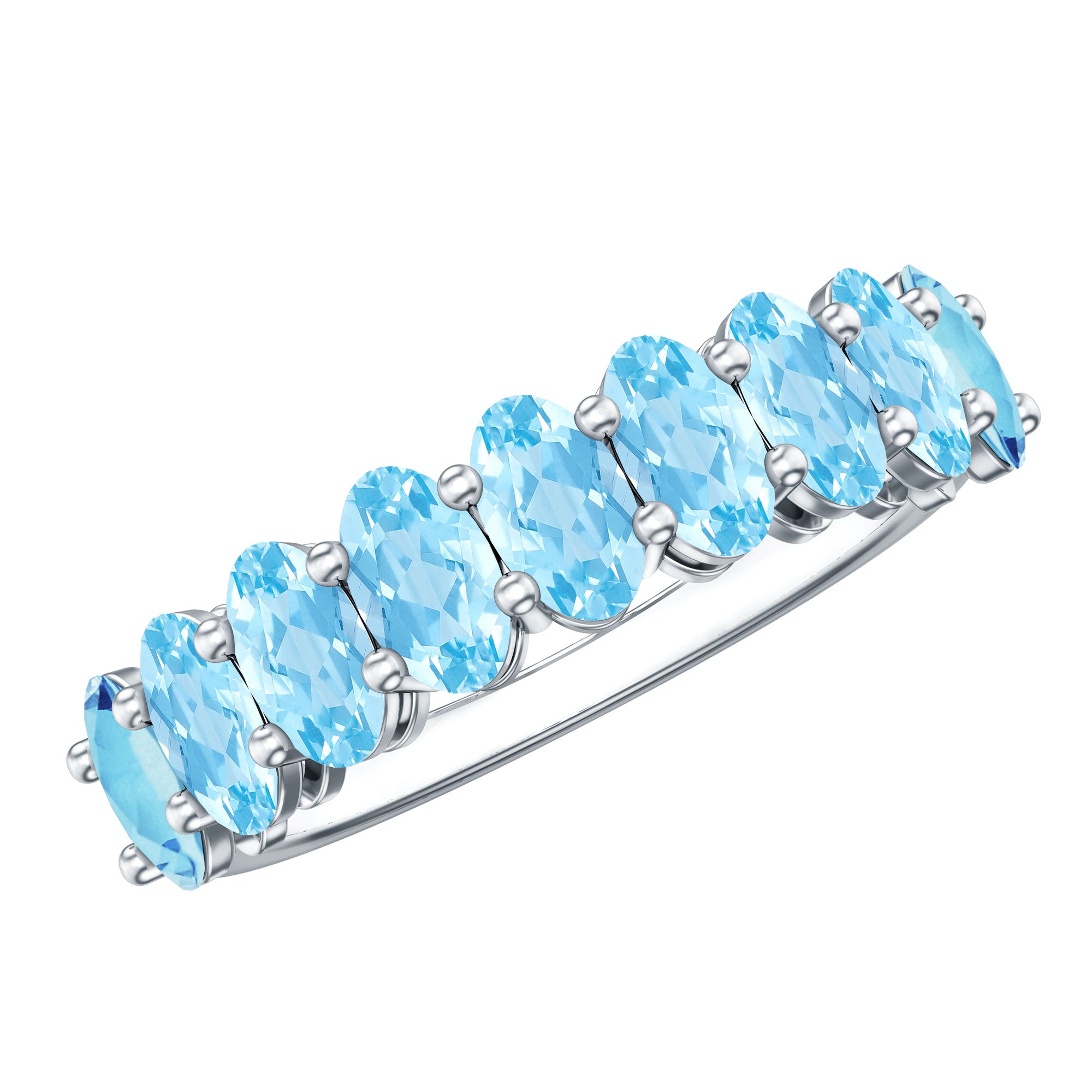 Genuine Oval Cut Aquamarine Half Eternity Ring for Women AAA - Rosec Jewels