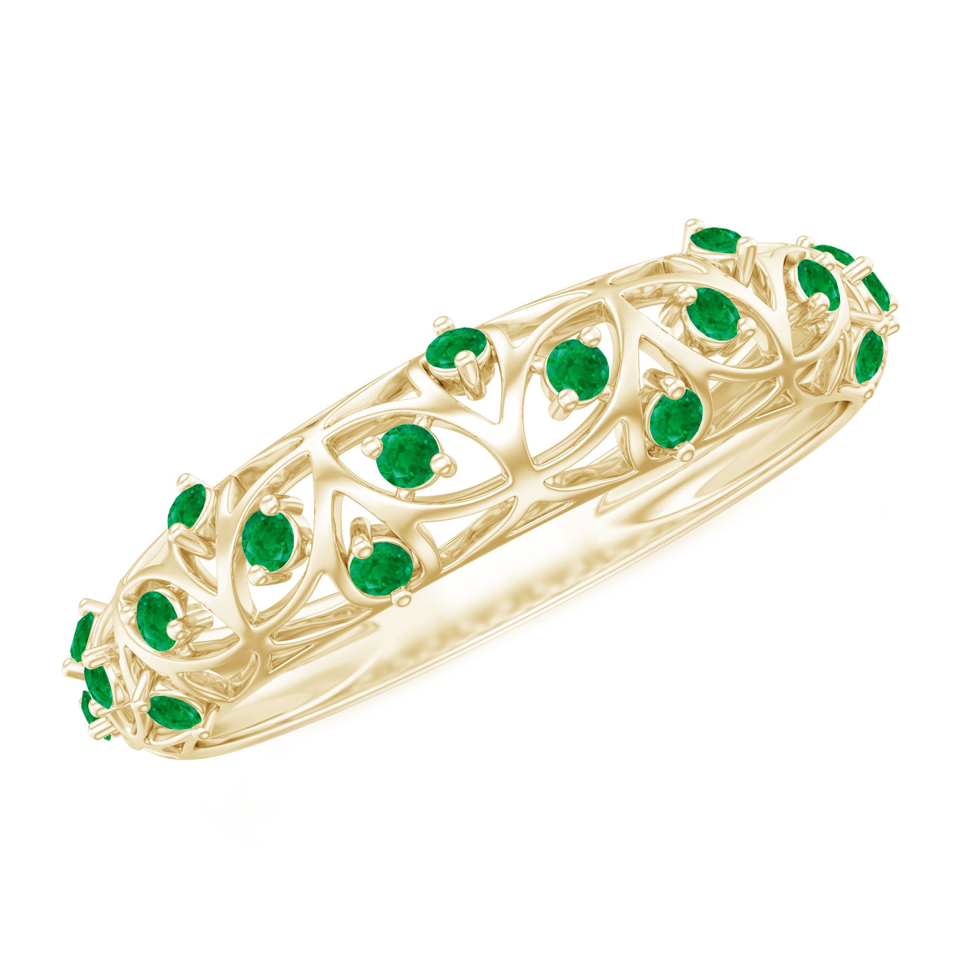 Natural Emerald Filigree Wedding Band for Women AAA - Rosec Jewels