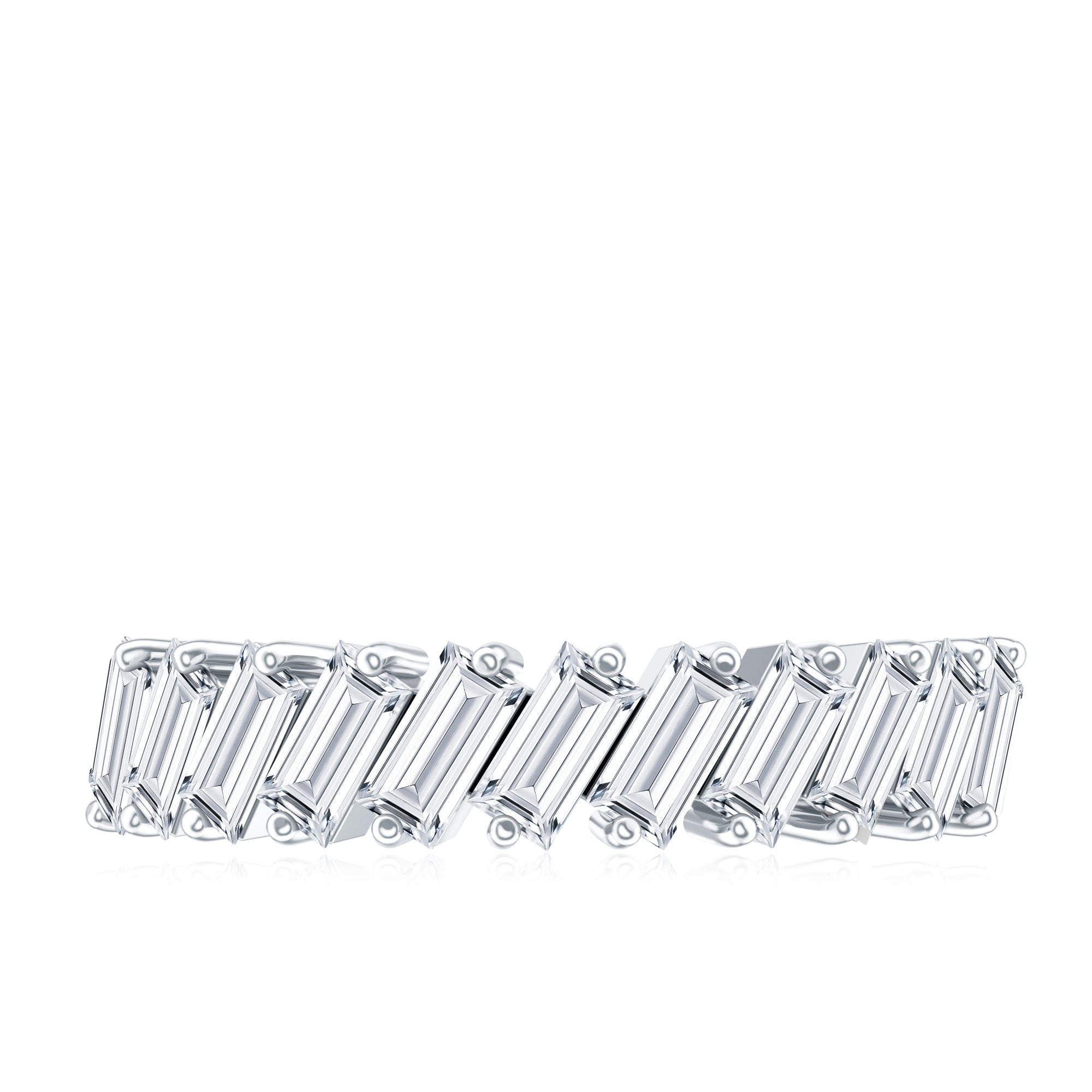 Certified Moissanite Baguette Cut Half Eternity Ring D-VS1 - Rosec Jewels