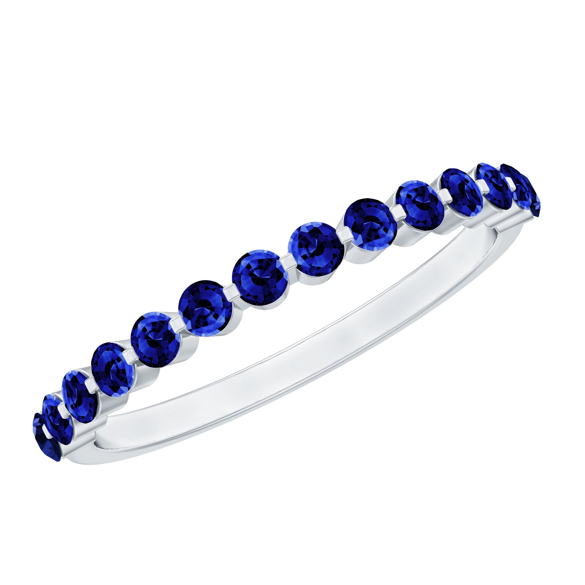 Certified Lab Grown Blue Sapphire Half Eternity Ring for Women AAAA - Rosec Jewels