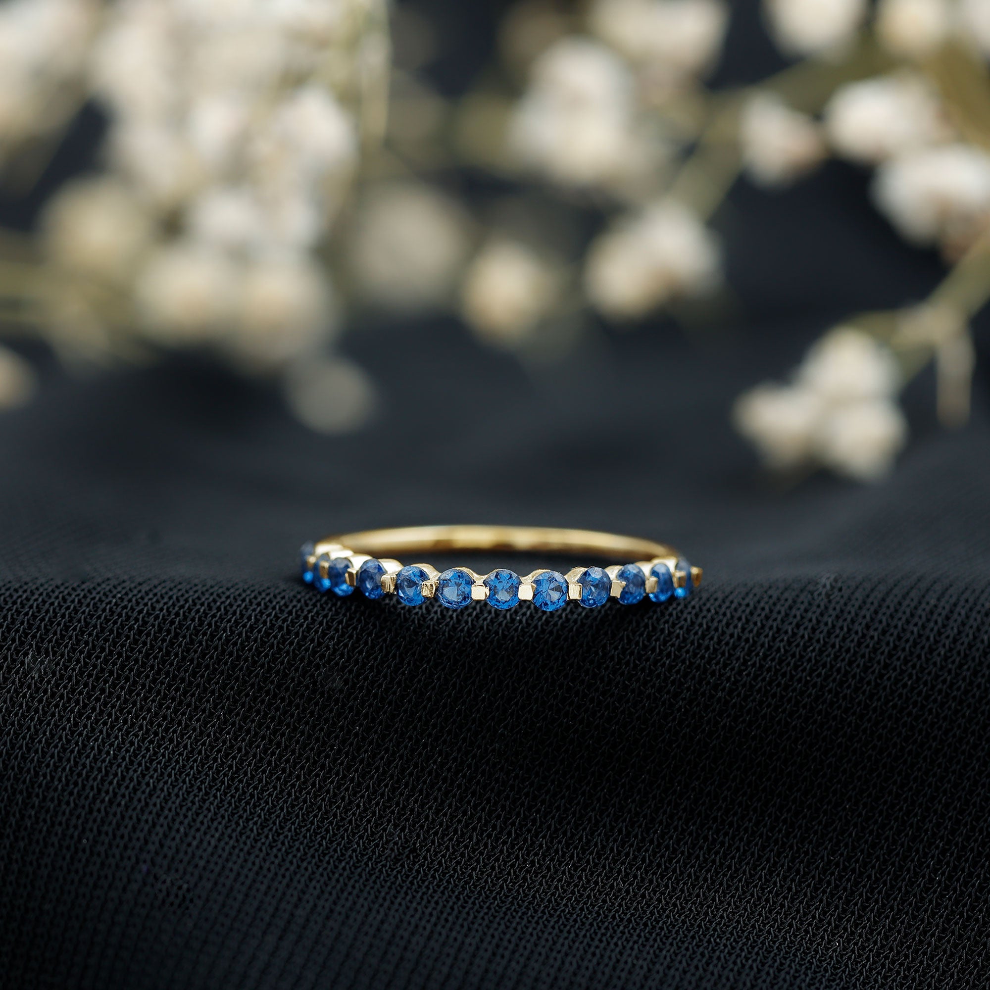 Certified Lab Grown Blue Sapphire Half Eternity Ring for Women AAAA - Rosec Jewels