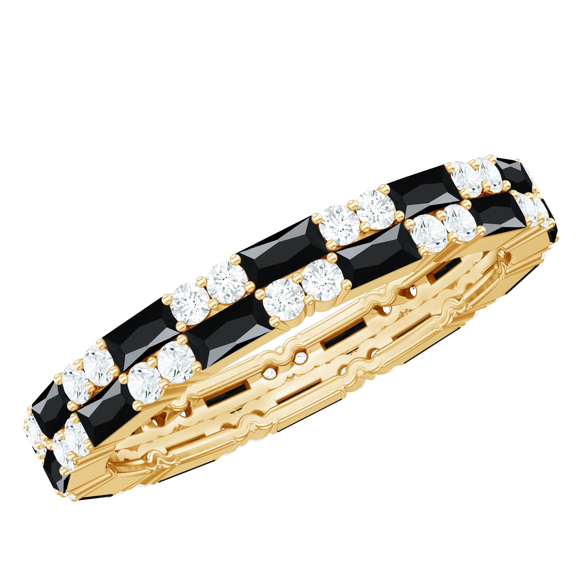 Certified Lab Grown Black and White Diamond 2 Row Eternity Band Ring AAAA ( Synthetic ) - Rosec Jewels