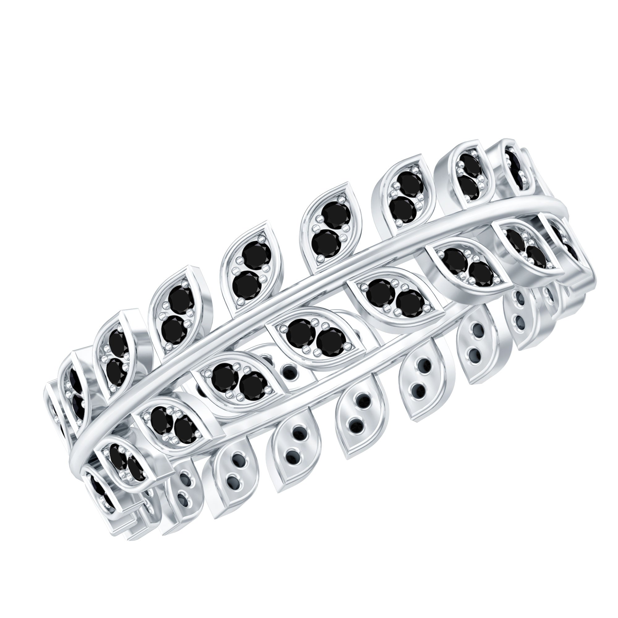 Real Black Onyx Leaf Wedding Band for Women AAA - Rosec Jewels