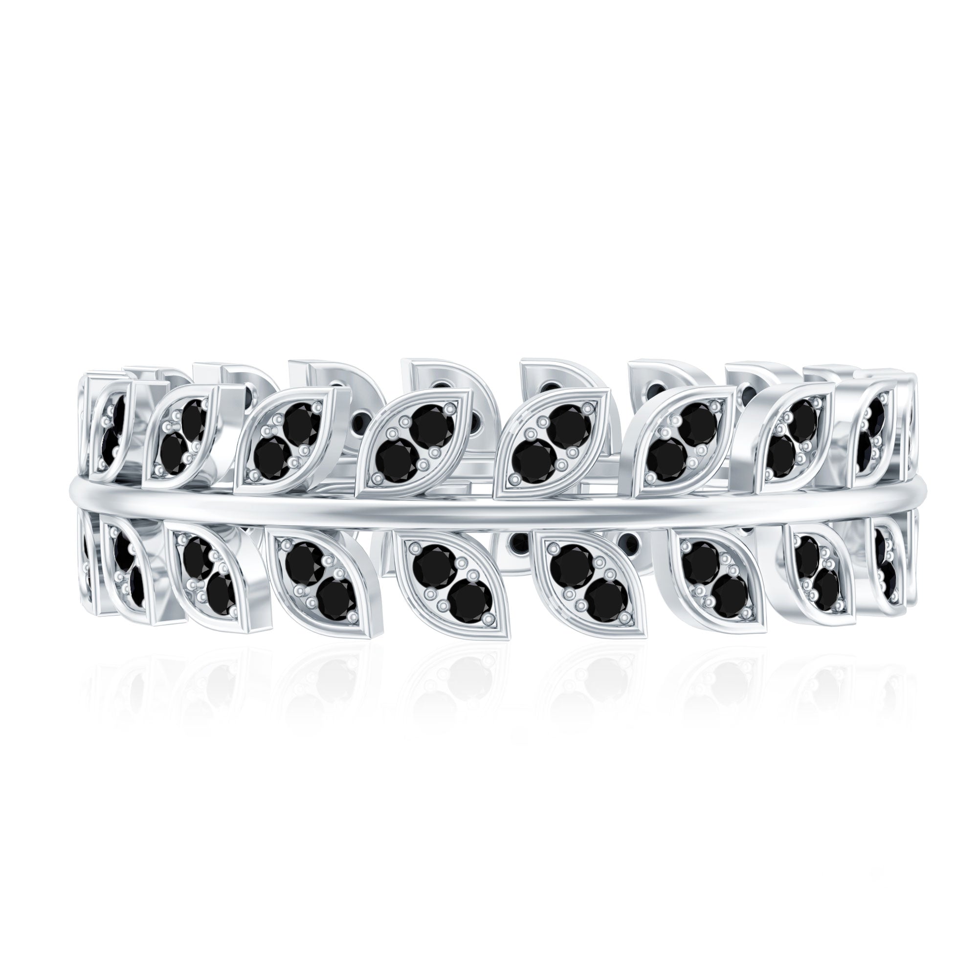 Real Black Onyx Leaf Wedding Band for Women AAA - Rosec Jewels