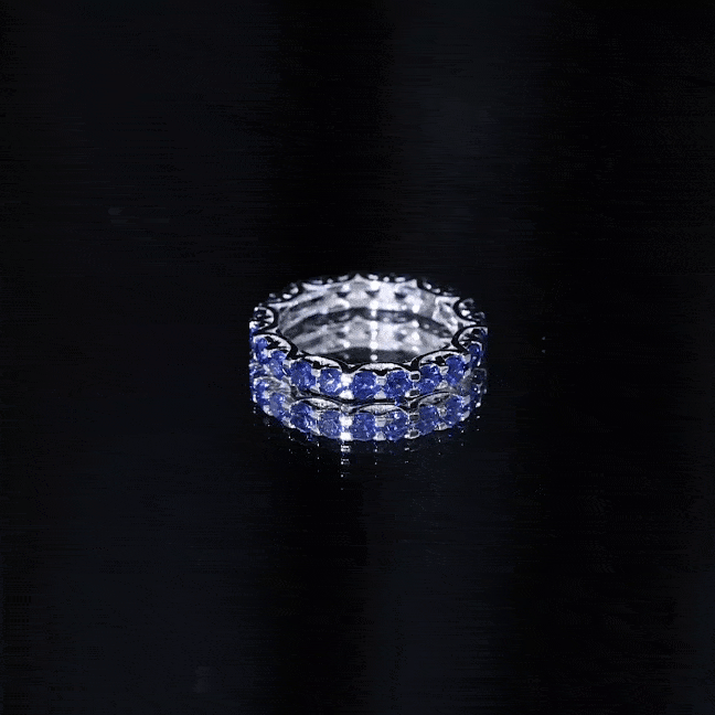 Round Lab Grown Blue Sapphire Full Eternity Band Ring AAAA - Rosec Jewels