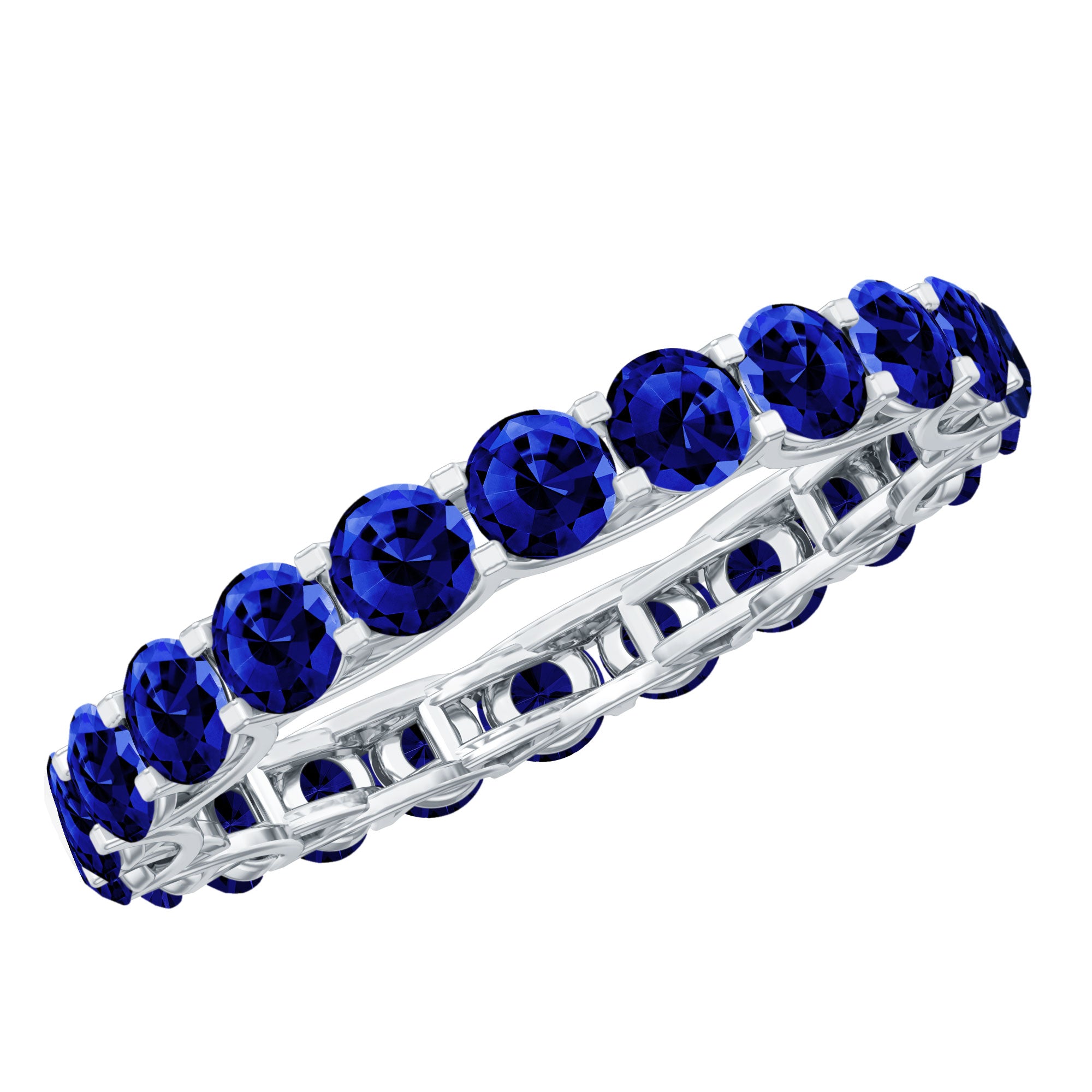 Round Lab Grown Blue Sapphire Full Eternity Band Ring AAAA - Rosec Jewels