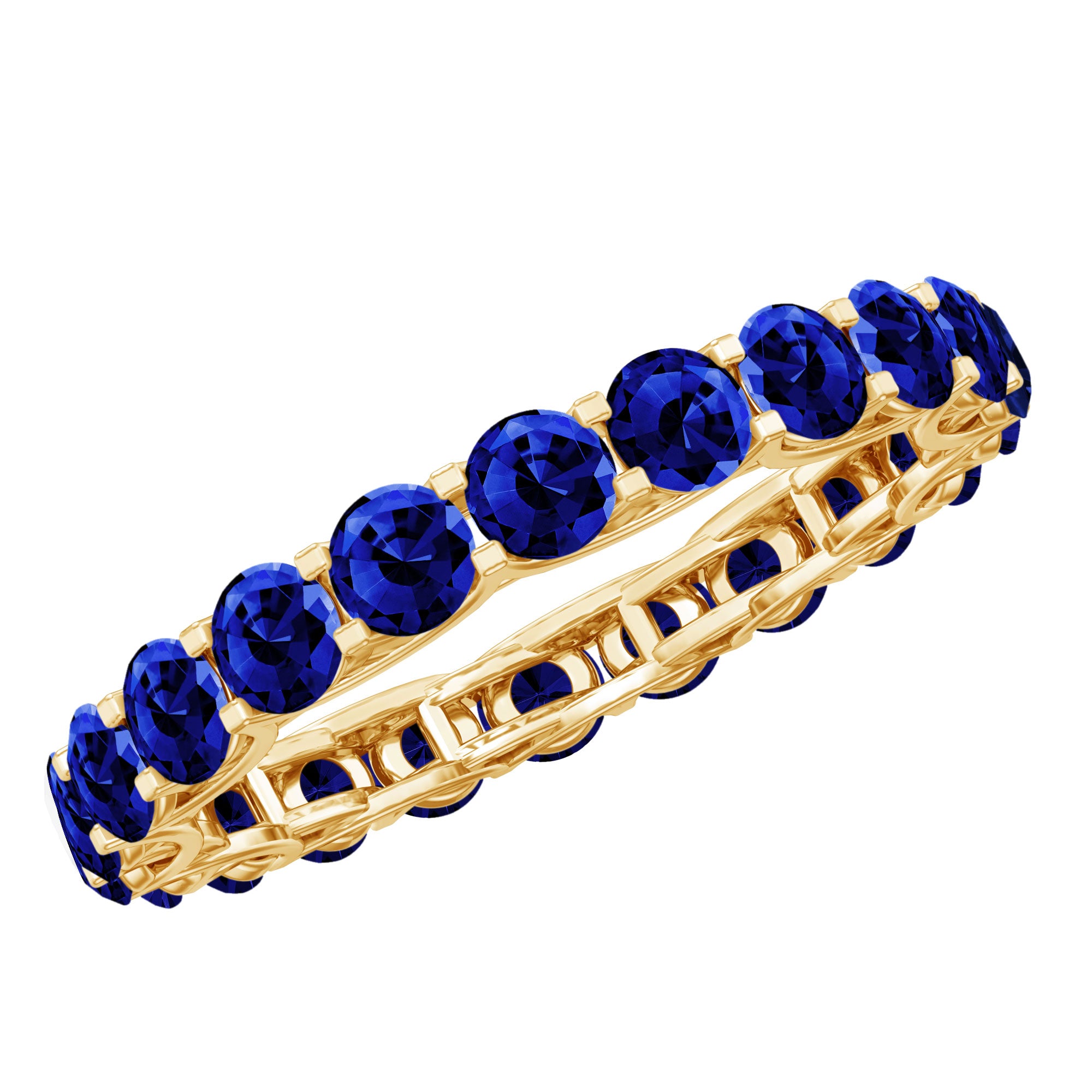 Round Lab Grown Blue Sapphire Full Eternity Band Ring AAAA - Rosec Jewels