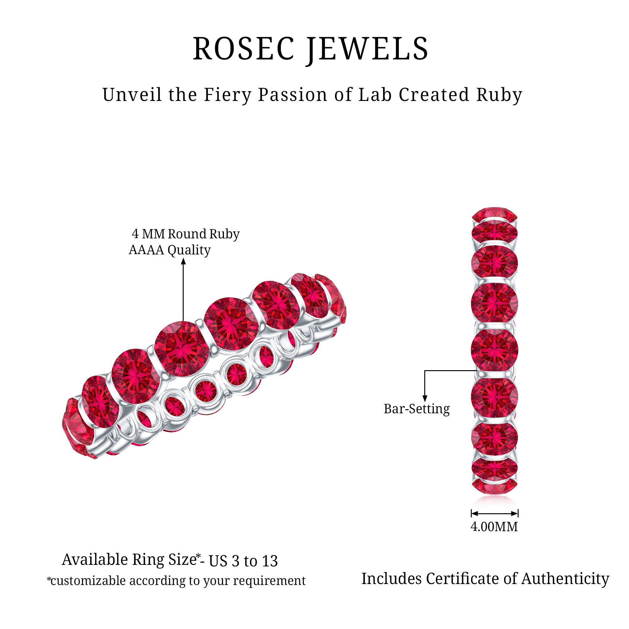 Bar Set Lab Created Ruby Full Eternity Ring AAAA - Rosec Jewels
