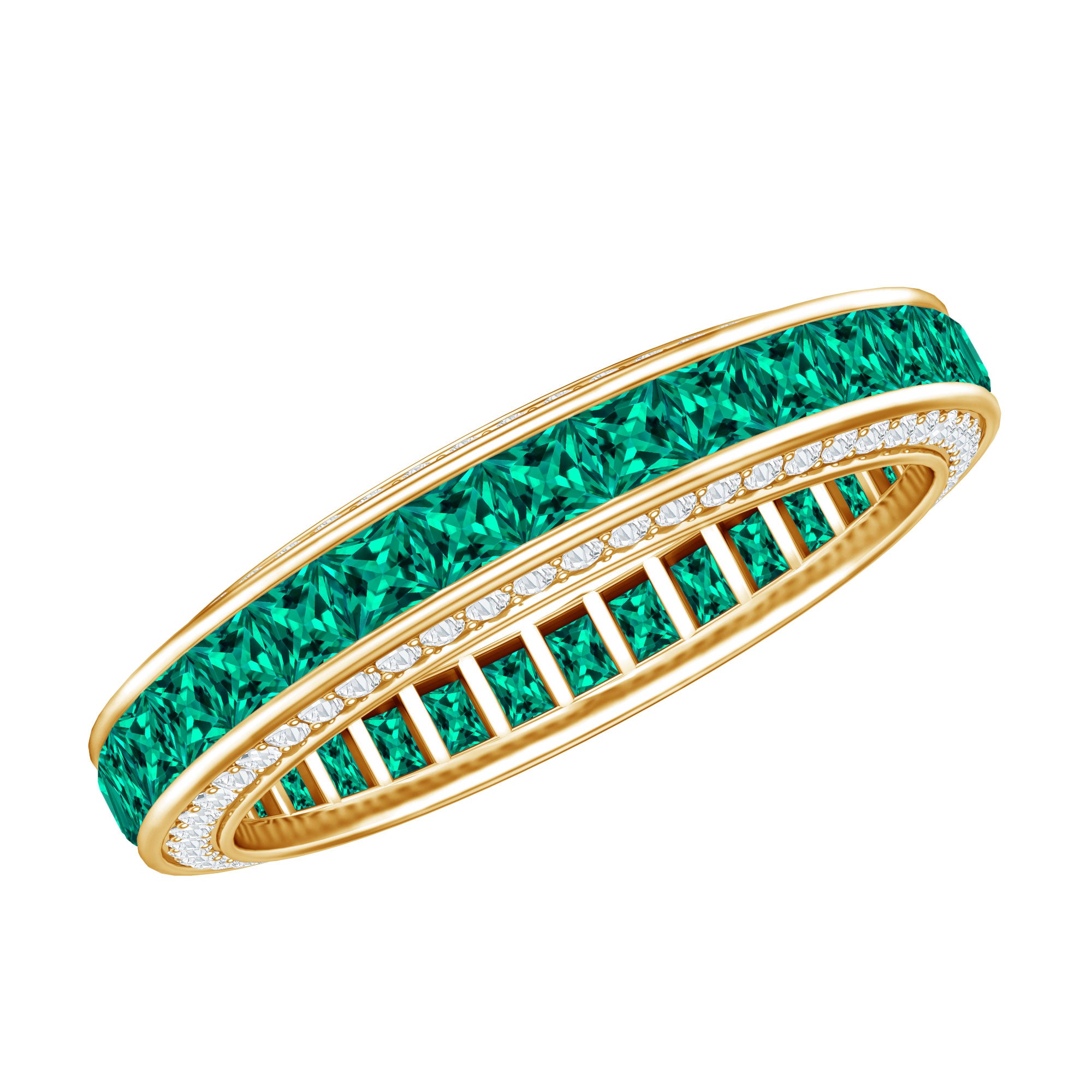Certified Princess Cut Lab Grown Emerald Eternity Wedding Band in Channel Setting AAAA - Rosec Jewels