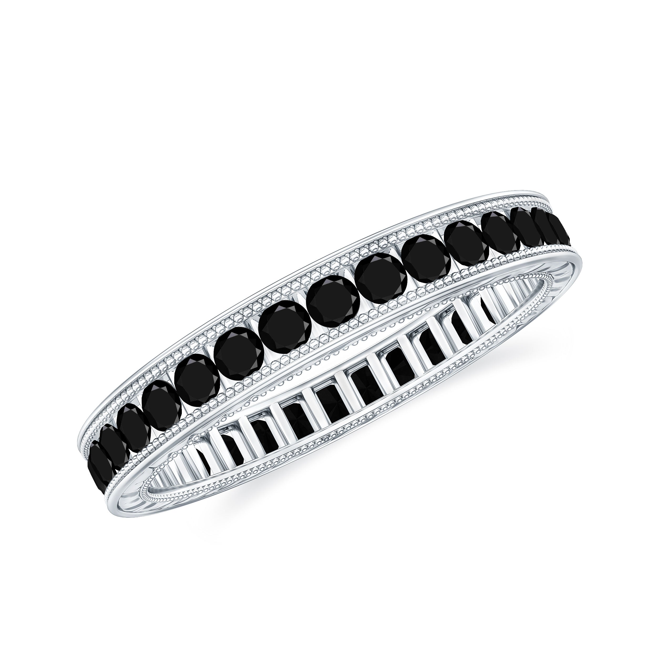 Black Onyx Wedding Band with Milgrain Detailing AAA - Rosec Jewels