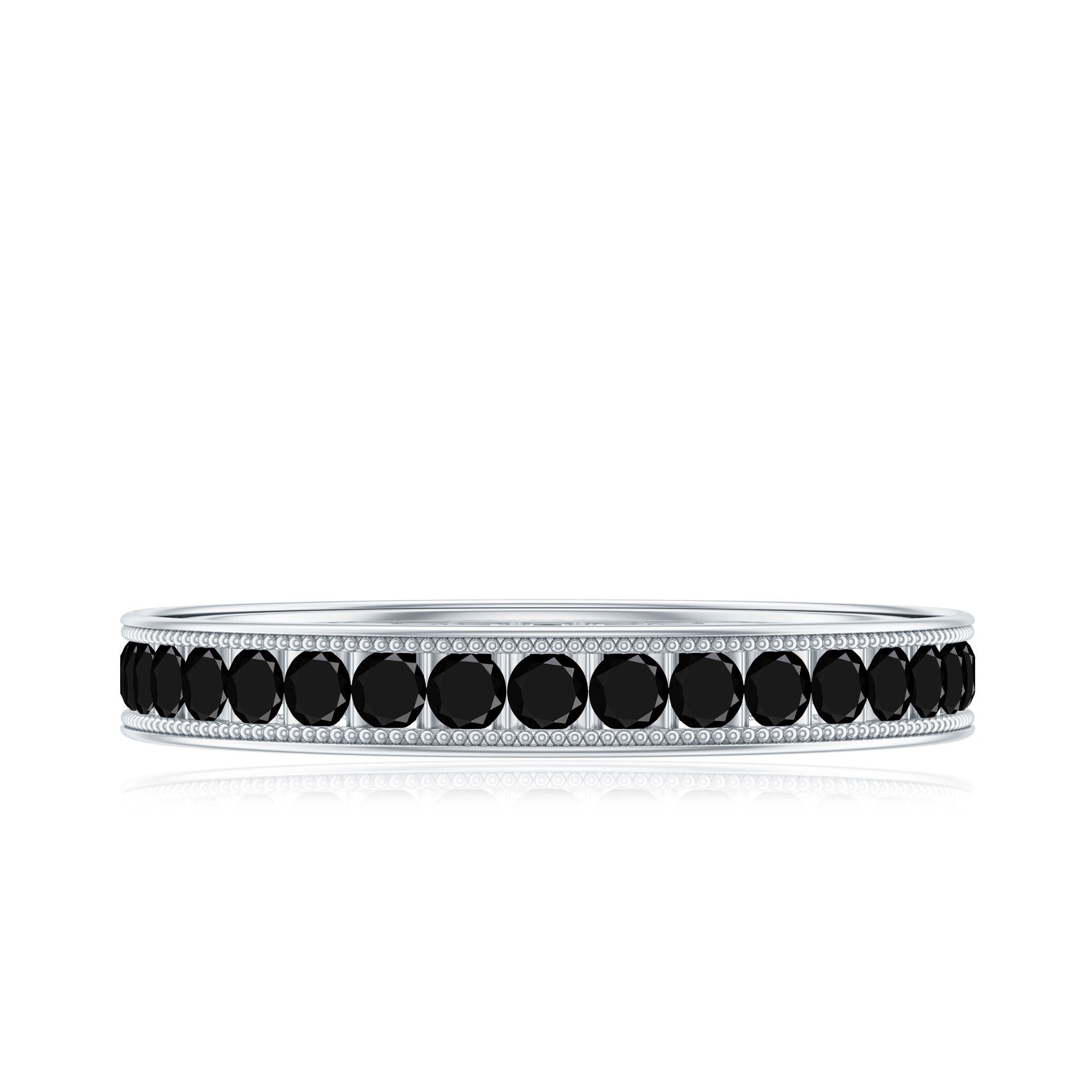 Black Onyx Wedding Band with Milgrain Detailing AAA - Rosec Jewels