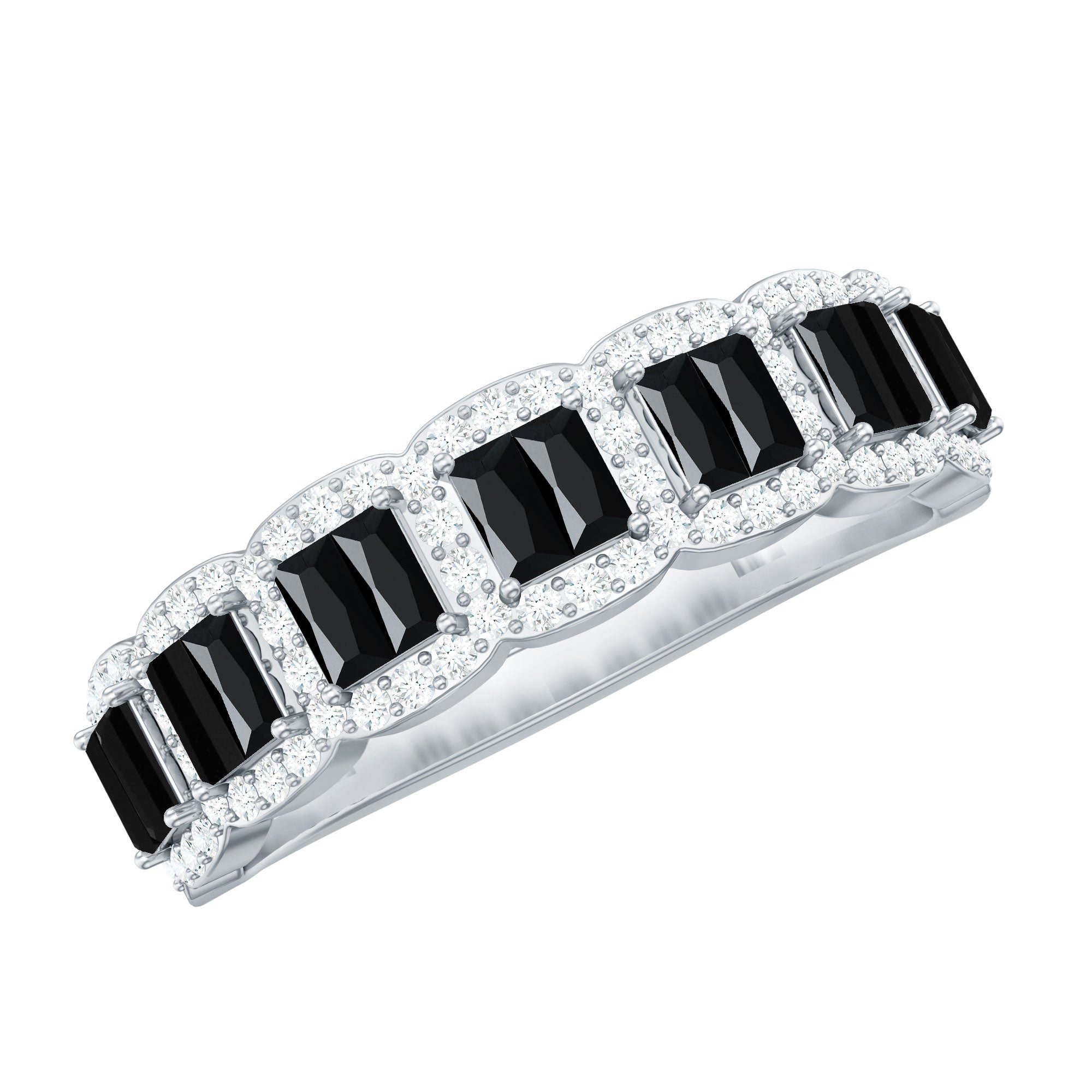 Created Black Diamond and Moissanite Half Eternity Band Ring