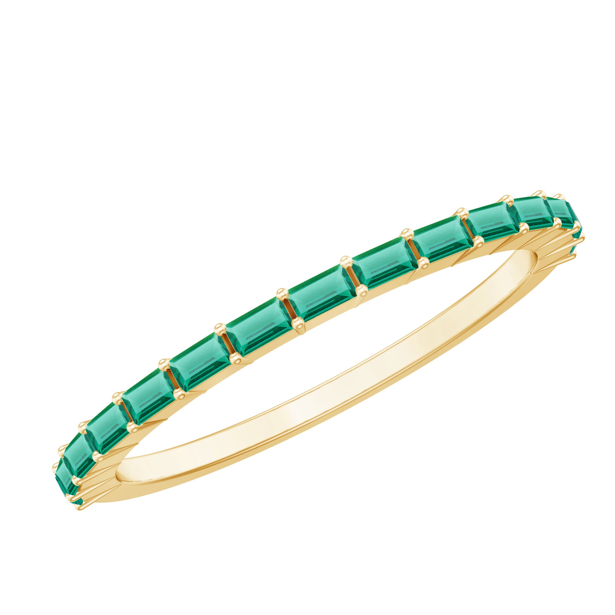 Baguette Cut Lab Grown Emerald Stackable Ring AAAA - Rosec Jewels