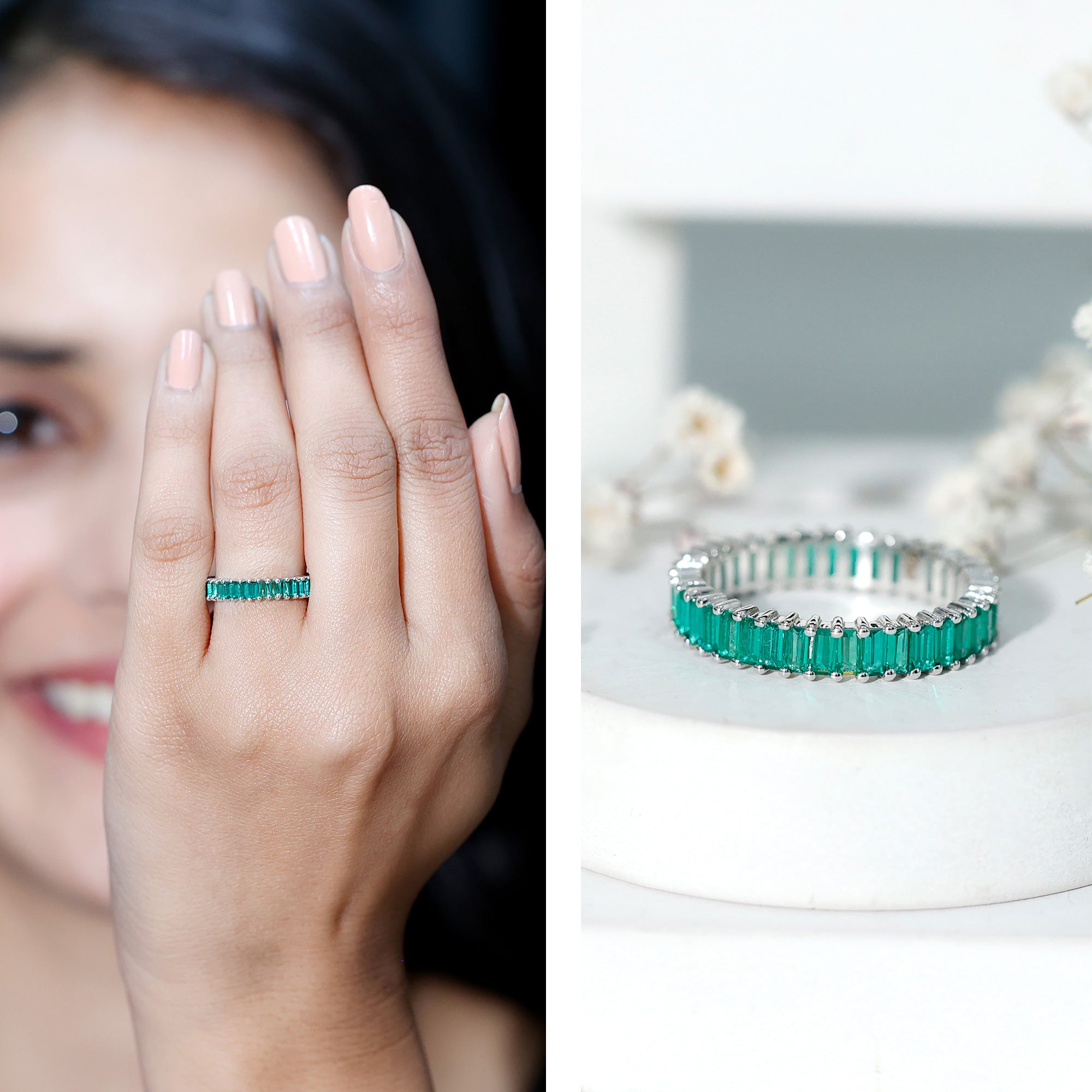 Lab Grown Emerald Baguette Eternity Band AAAA - Rosec Jewels