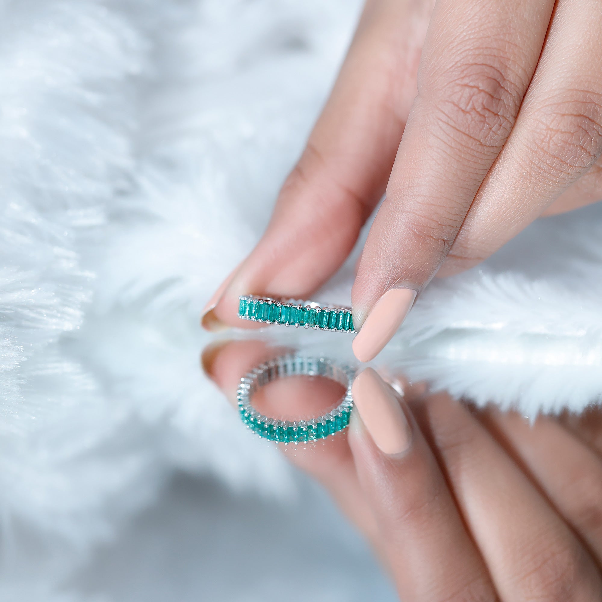 Lab Grown Emerald Baguette Eternity Band AAAA - Rosec Jewels