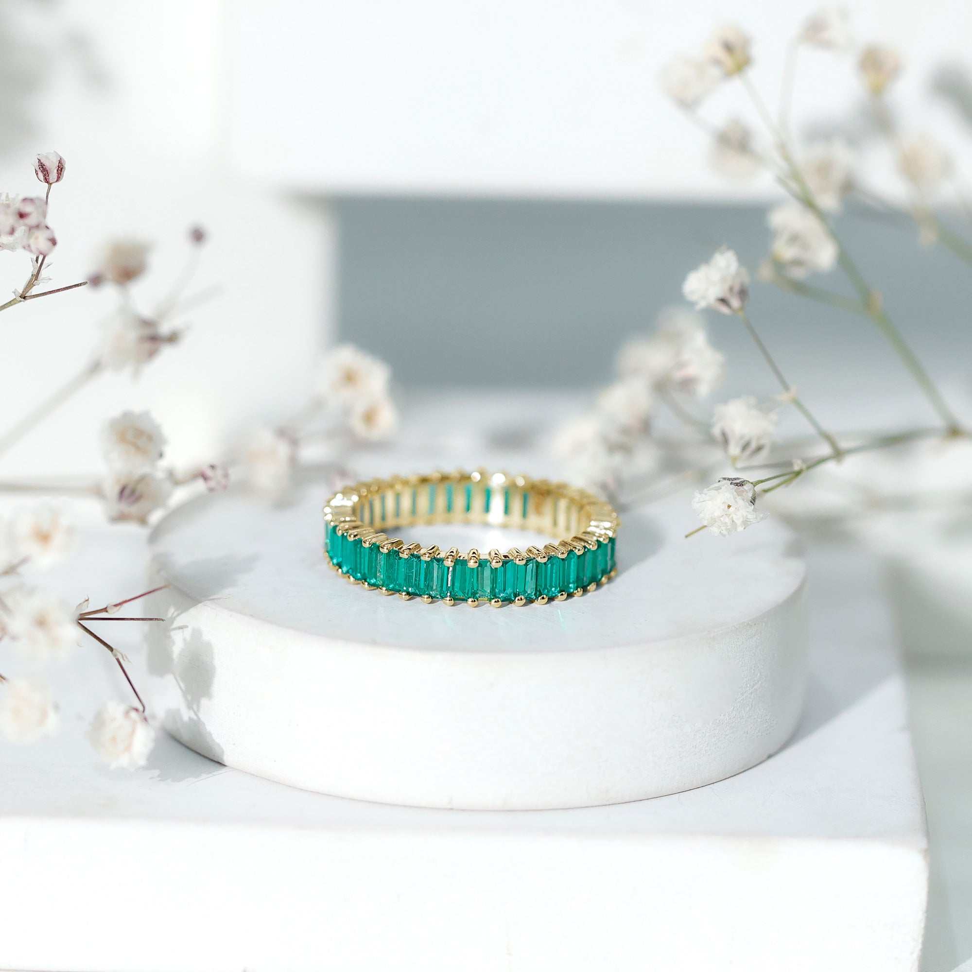 Lab Grown Emerald Baguette Eternity Band AAAA - Rosec Jewels
