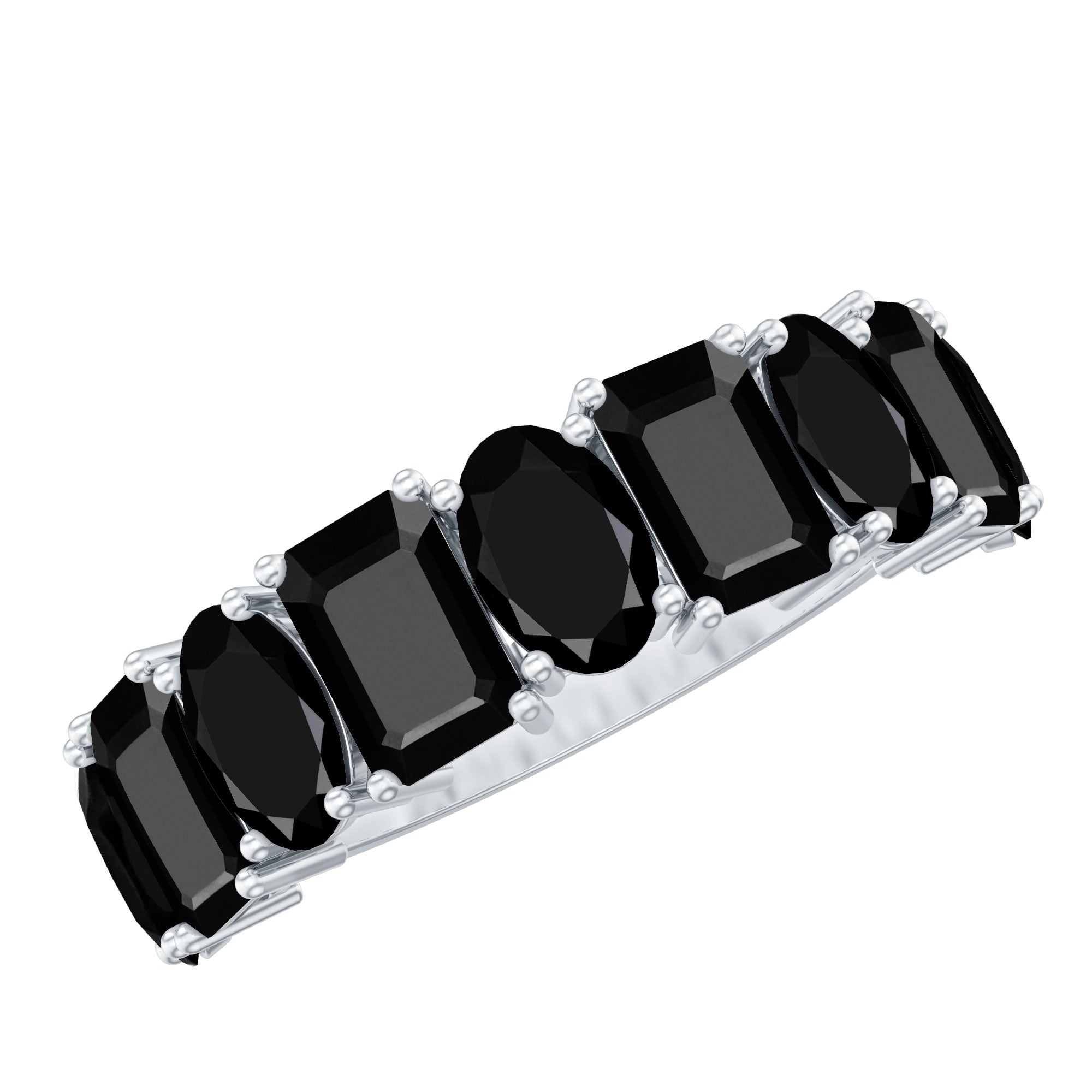 Oval and Emerald Cut Black Onyx Half Eternity Wedding Band AAA - Rosec Jewels