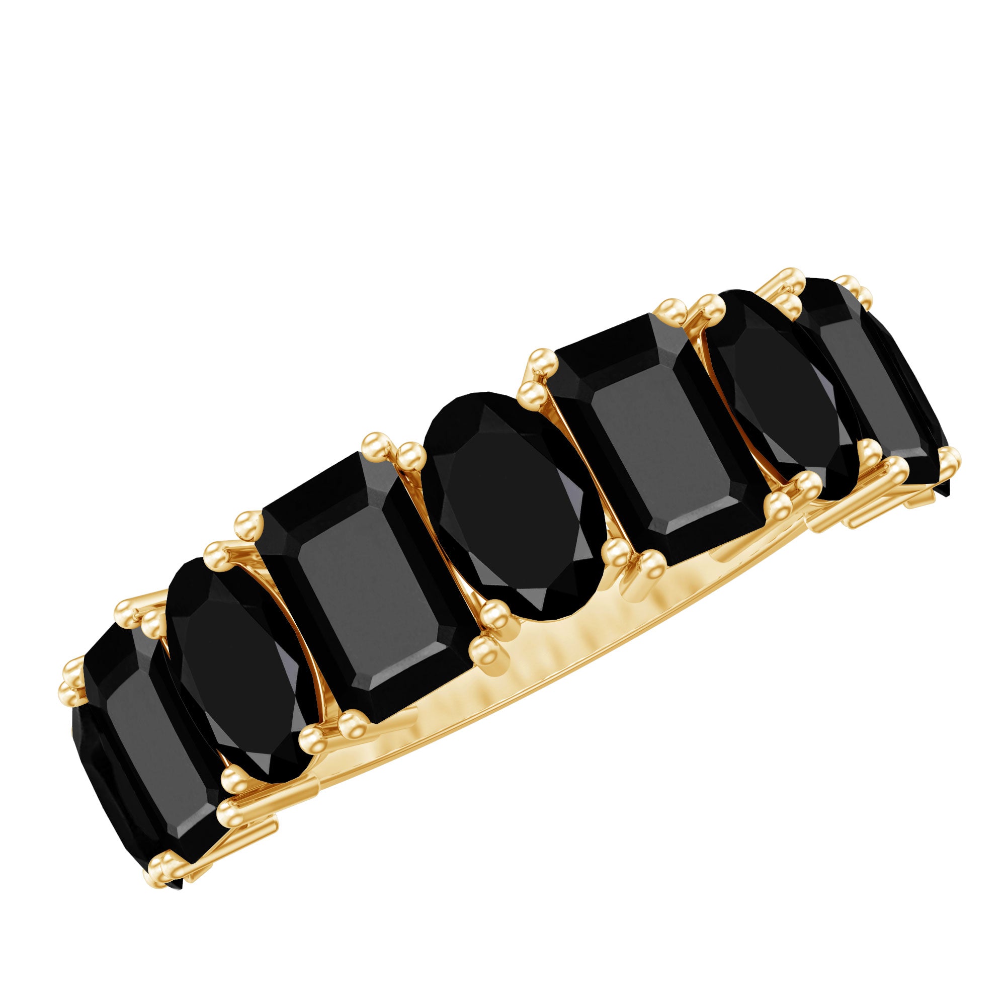 Oval and Emerald Cut Black Onyx Half Eternity Wedding Band AAA - Rosec Jewels