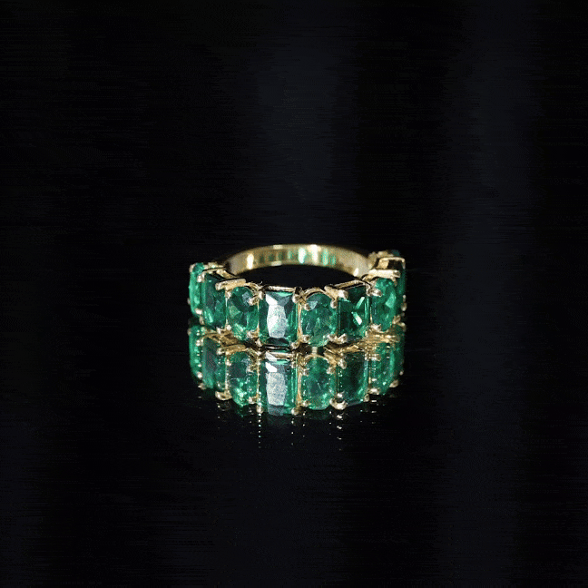 Certified Lab Grown Emerald Wedding Anniversary Band AAAA - Rosec Jewels