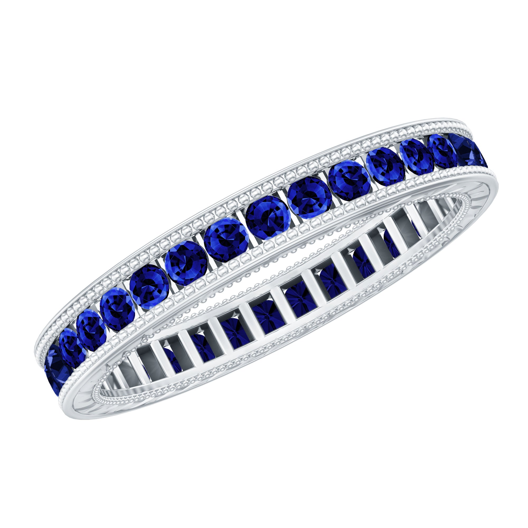 Certified Lab Created Blue Sapphire Full Eternity Ring in Channel Setting
