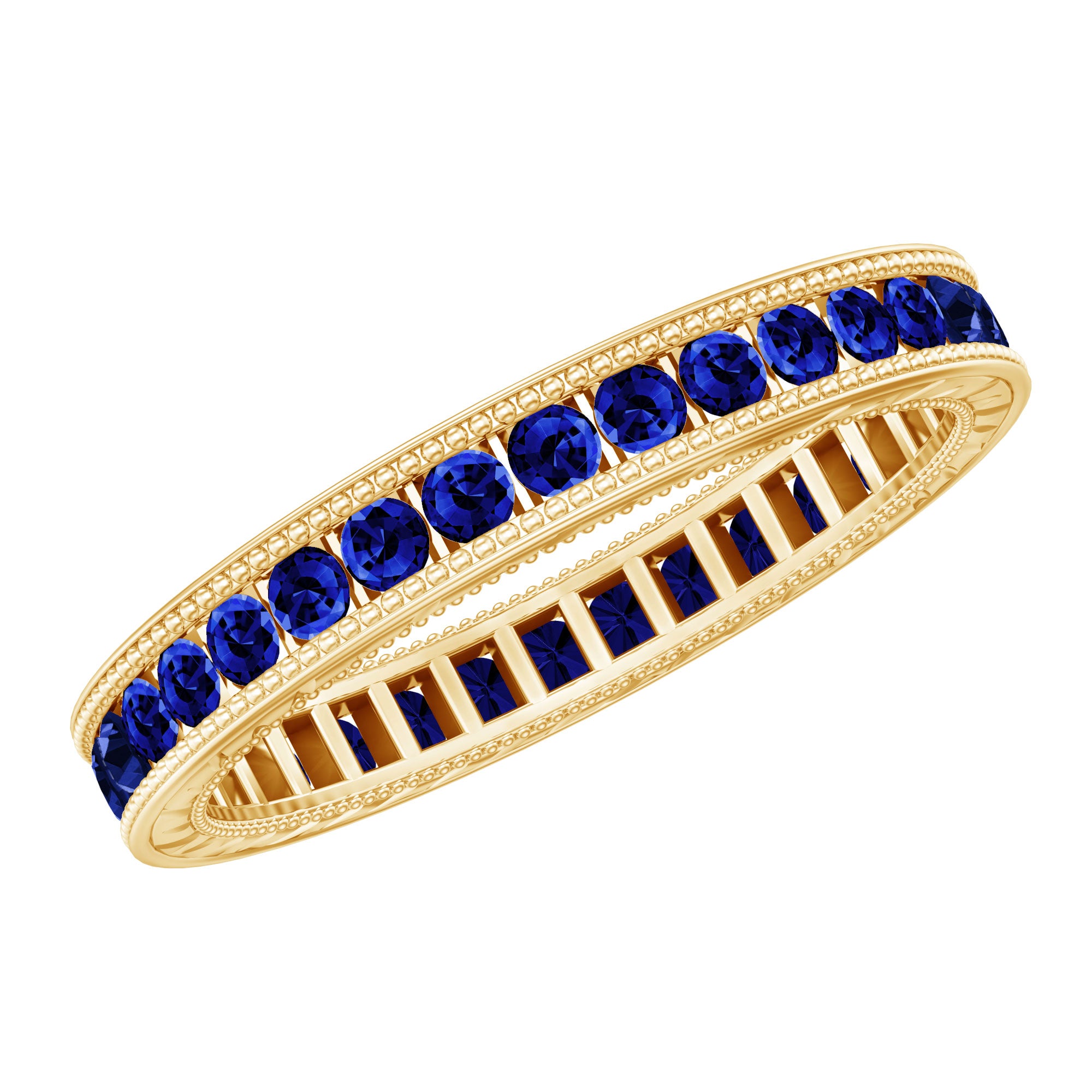 Certified Lab Created Blue Sapphire Full Eternity Ring in Channel Setting AAAA - Rosec Jewels