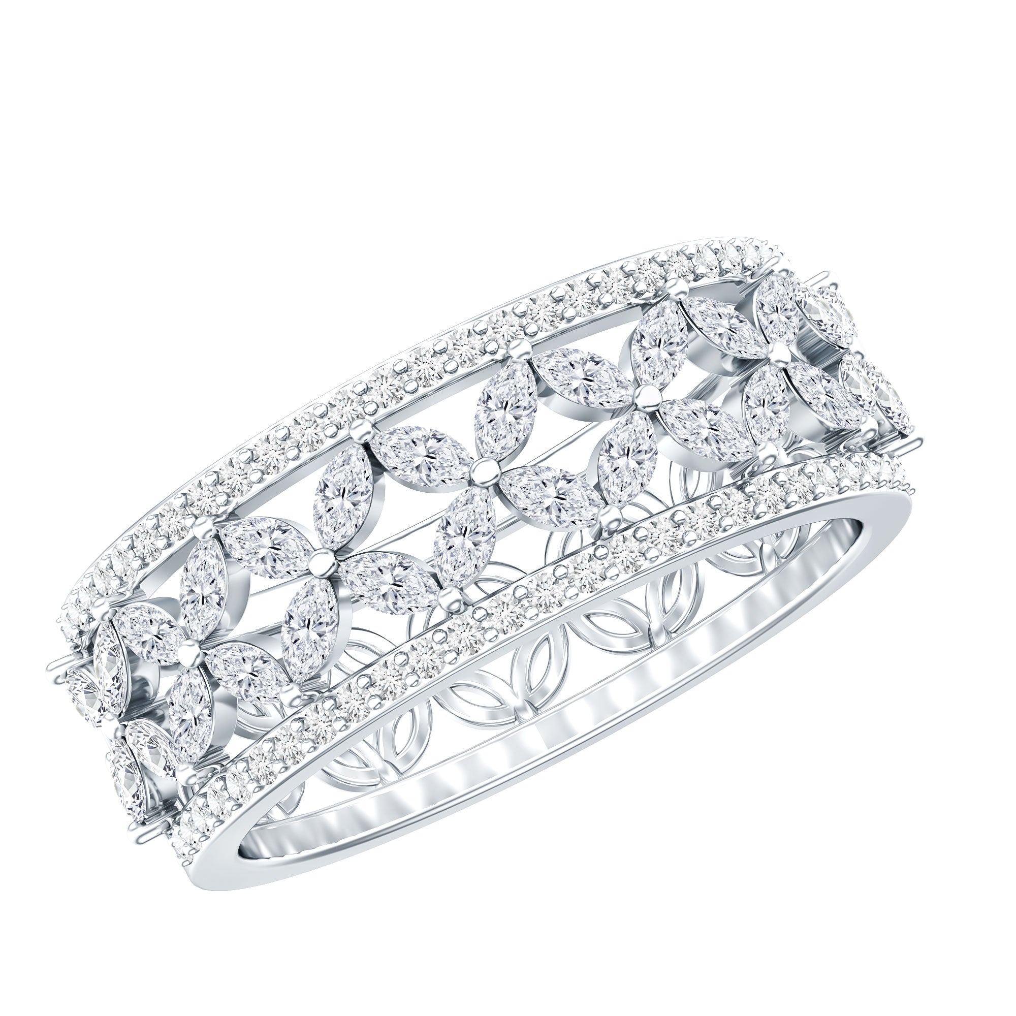 Certified Moissanite Flower Wedding Band for Women D-VS1 - Rosec Jewels