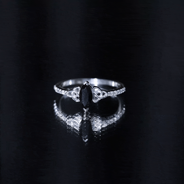 Genuine Black Onyx and Diamond Celtic Design Engagement Ring AAA - Rosec Jewels