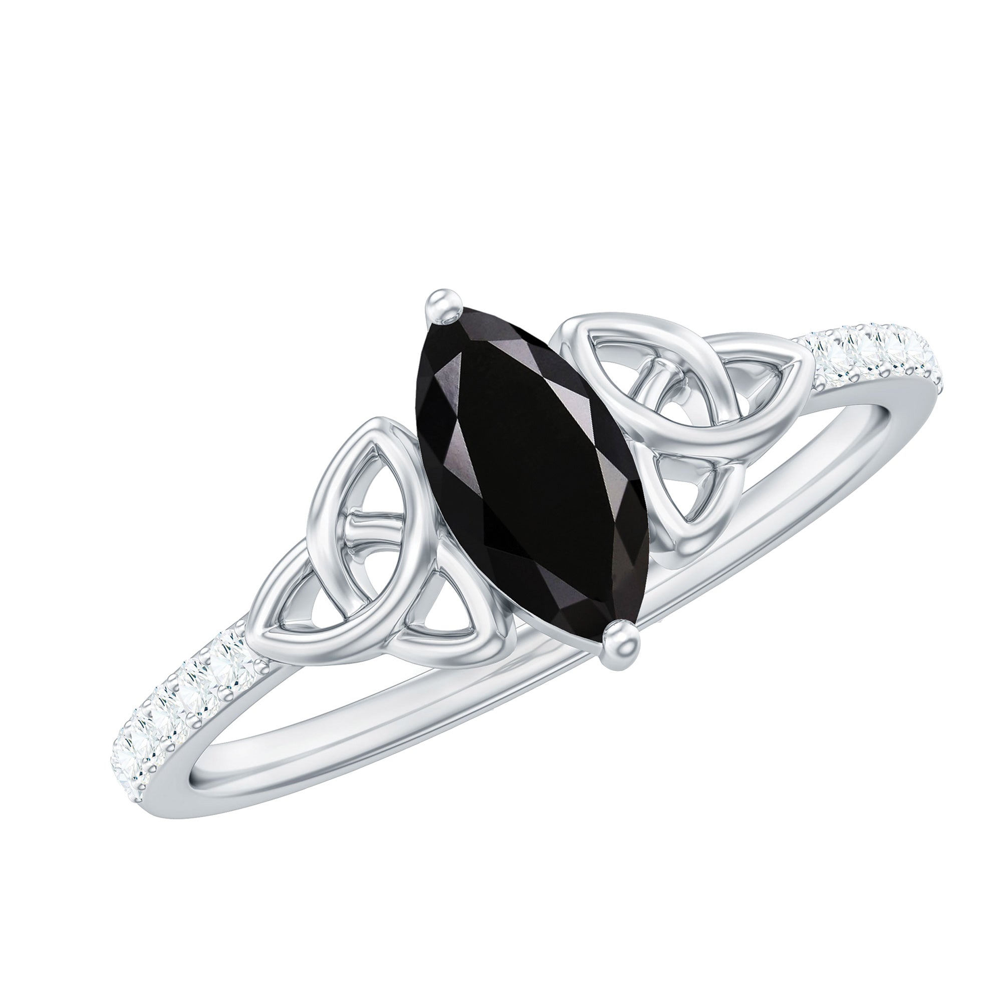 Genuine Black Onyx and Diamond Celtic Design Engagement Ring AAA - Rosec Jewels
