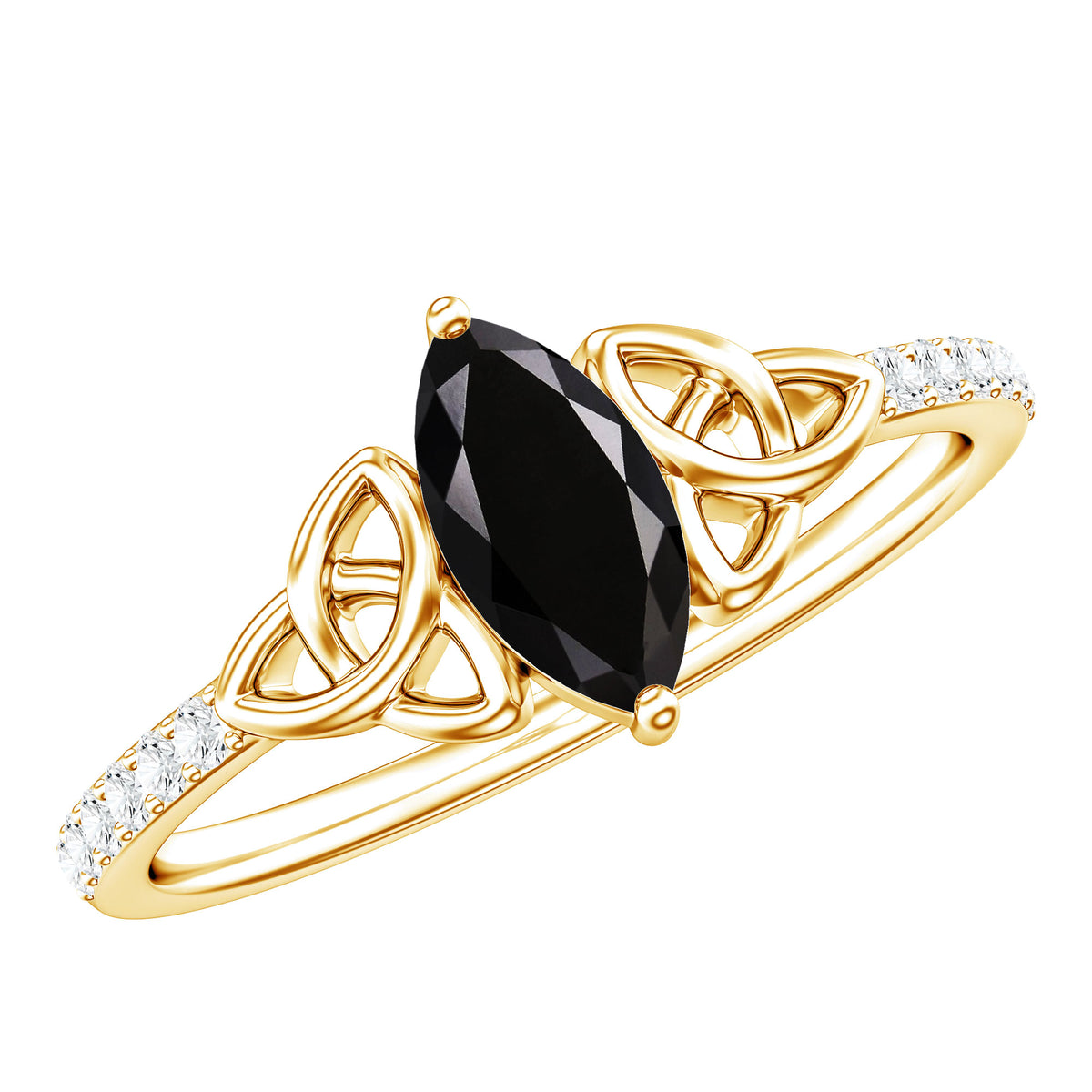 Genuine Black Onyx and Diamond Celtic Design Engagement Ring AAA - Rosec Jewels