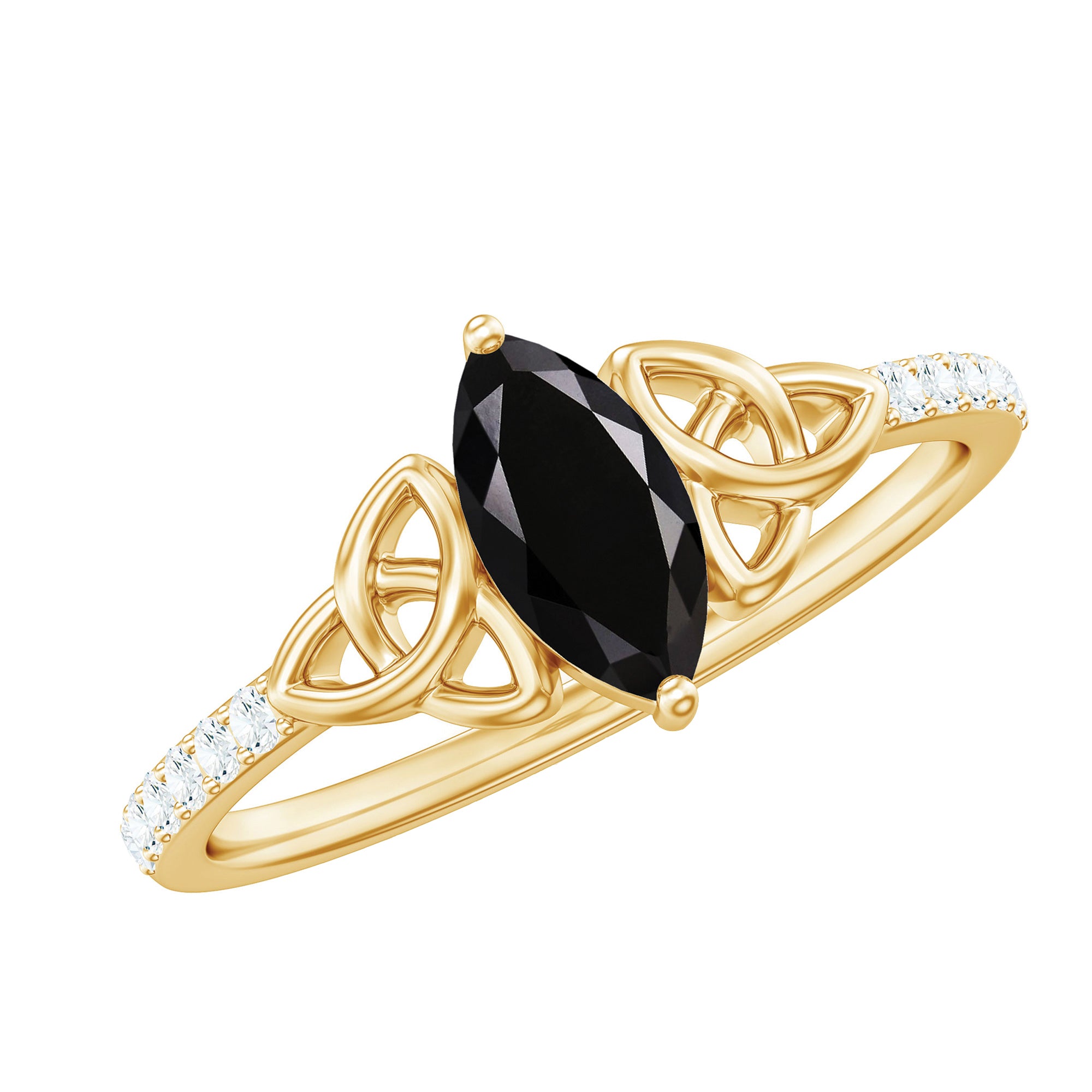 Genuine Black Onyx and Diamond Celtic Design Engagement Ring AAA - Rosec Jewels