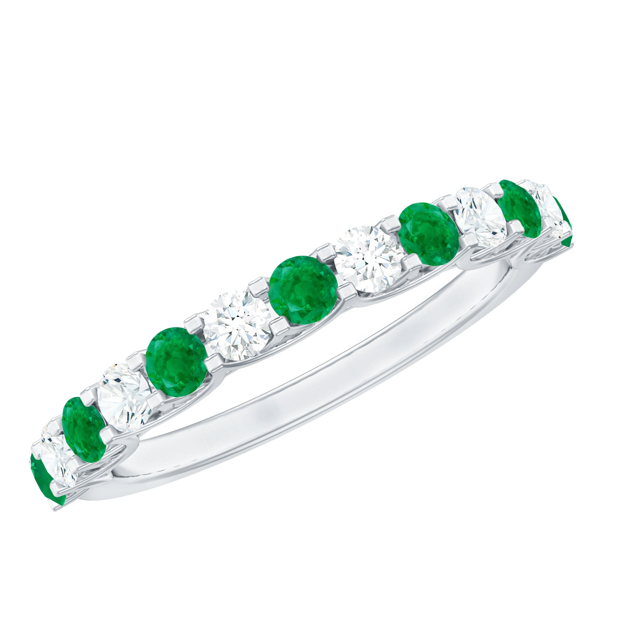 Trellis Set Round Emerald and Diamond Half Eternity Ring AAA - Rosec Jewels