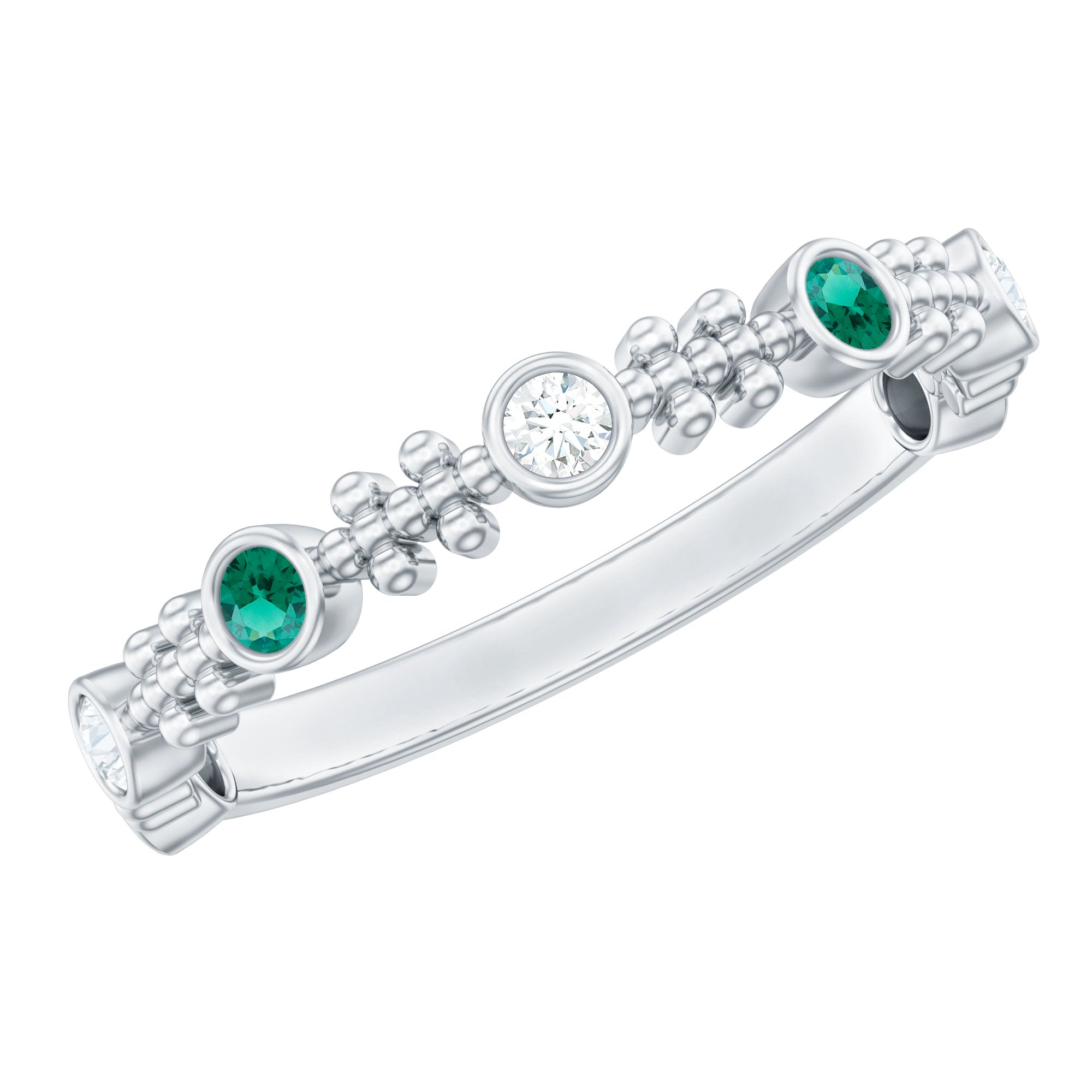 Lab Grown Emerald Diamond Half Eternity Ring with Beaded Detailing