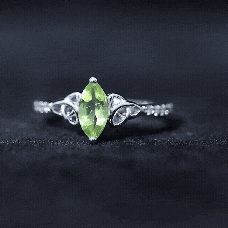 Natural 0.7 Carat Peridot Diamond Marquise Engagement Ring with Celtic Knot AAA - Rosec Jewels
