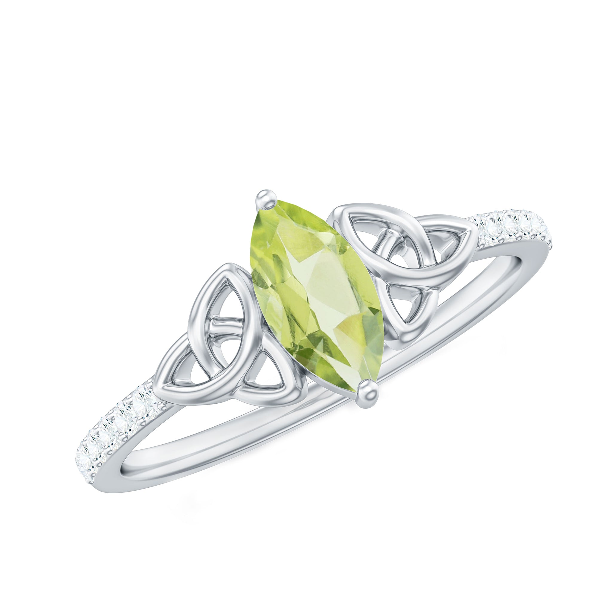 Natural 0.7 Carat Peridot Diamond Marquise Engagement Ring with Celtic Knot AAA - Rosec Jewels