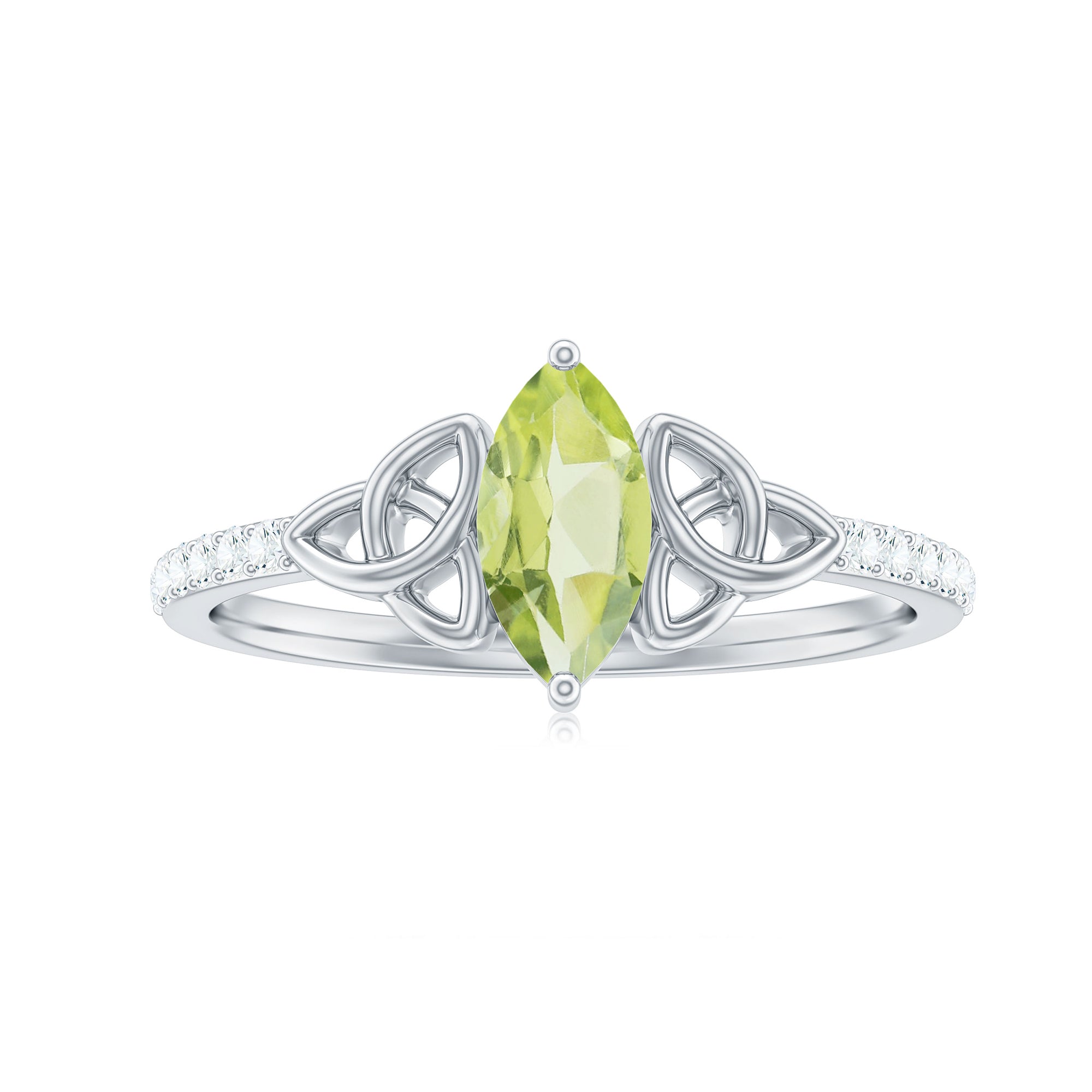 Natural 0.7 Carat Peridot Diamond Marquise Engagement Ring with Celtic Knot AAA - Rosec Jewels