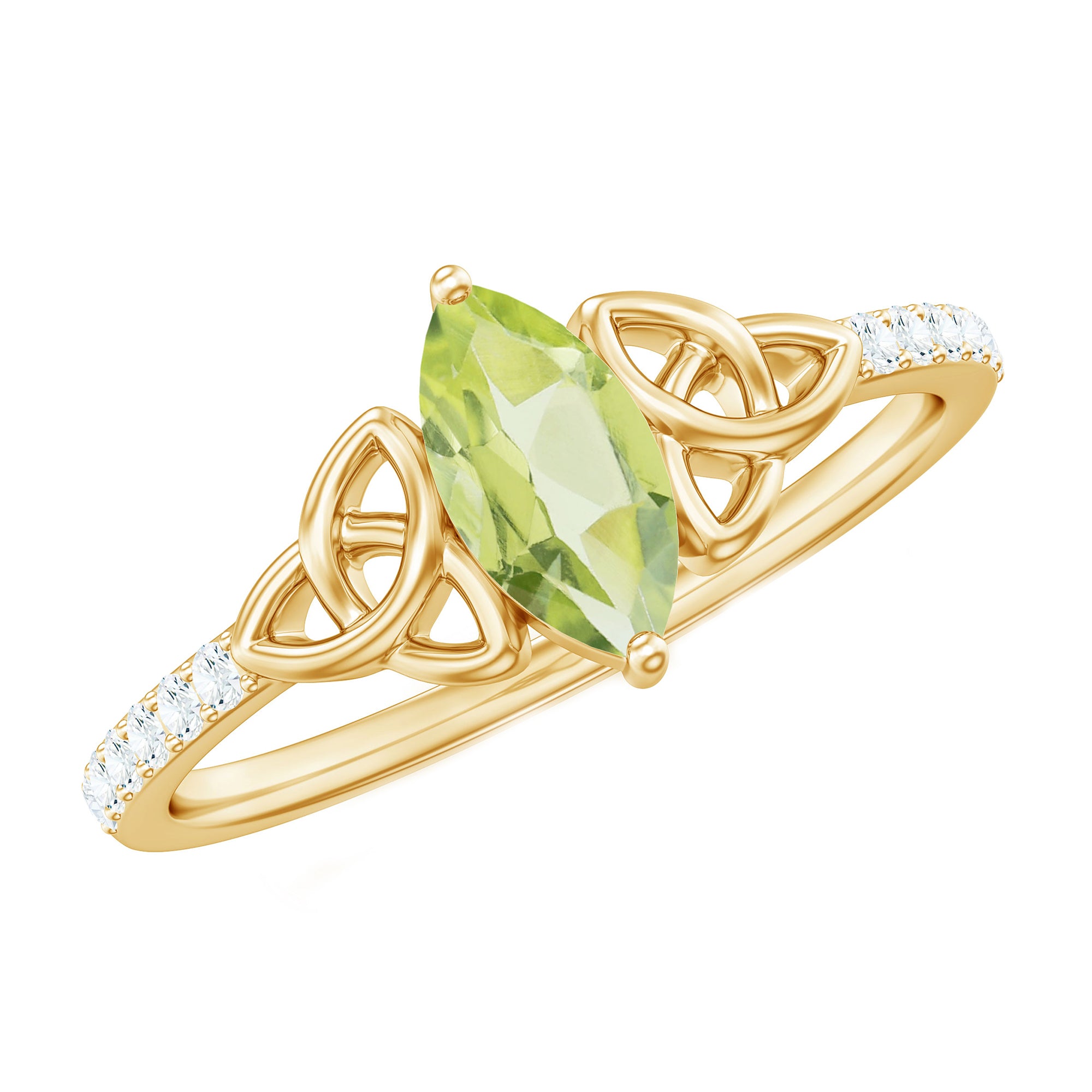 Natural 0.7 Carat Peridot Diamond Marquise Engagement Ring with Celtic Knot AAA - Rosec Jewels