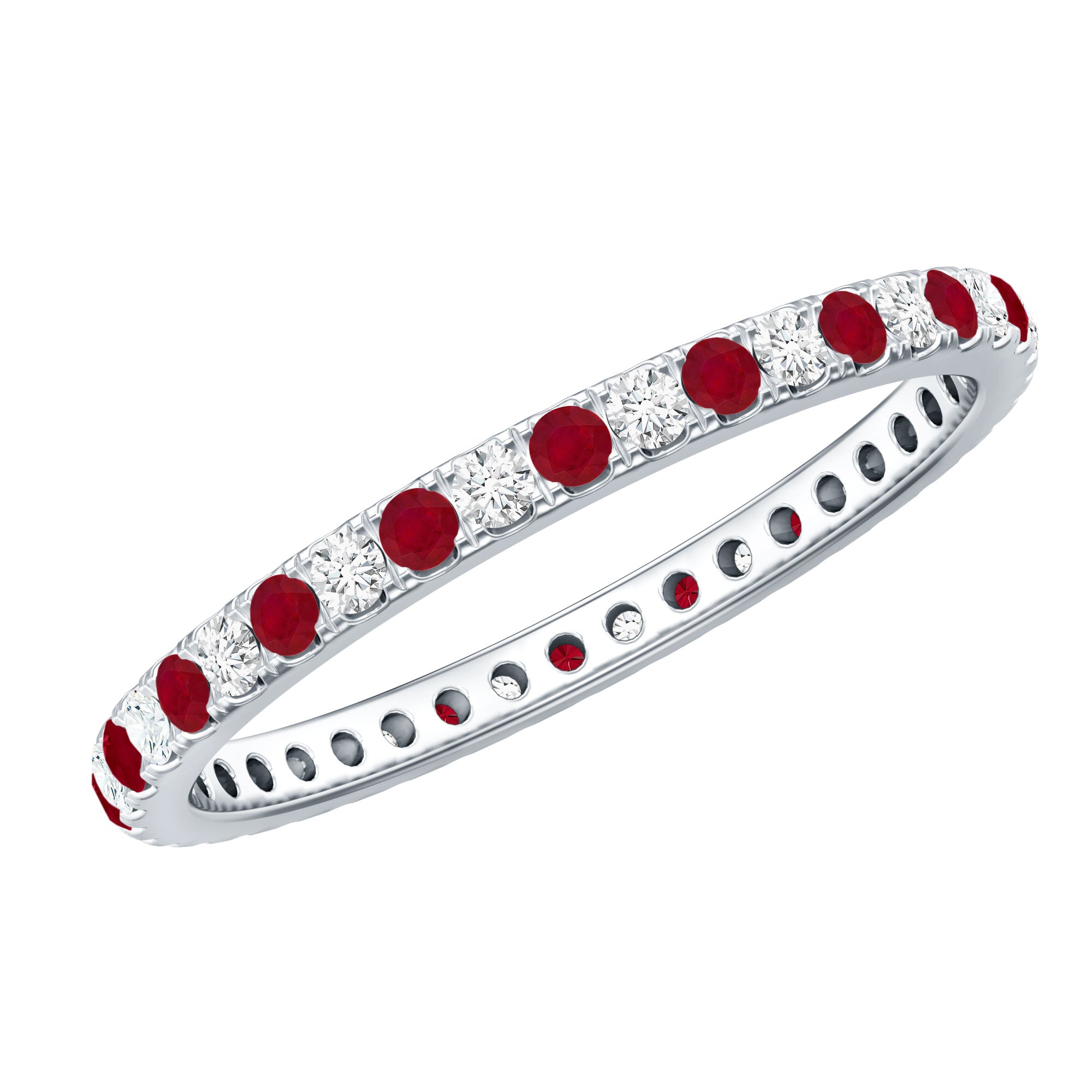 Real Ruby Full Eternity Stackable Ring with Lab Grown Diamond AAA - Rosec Jewels