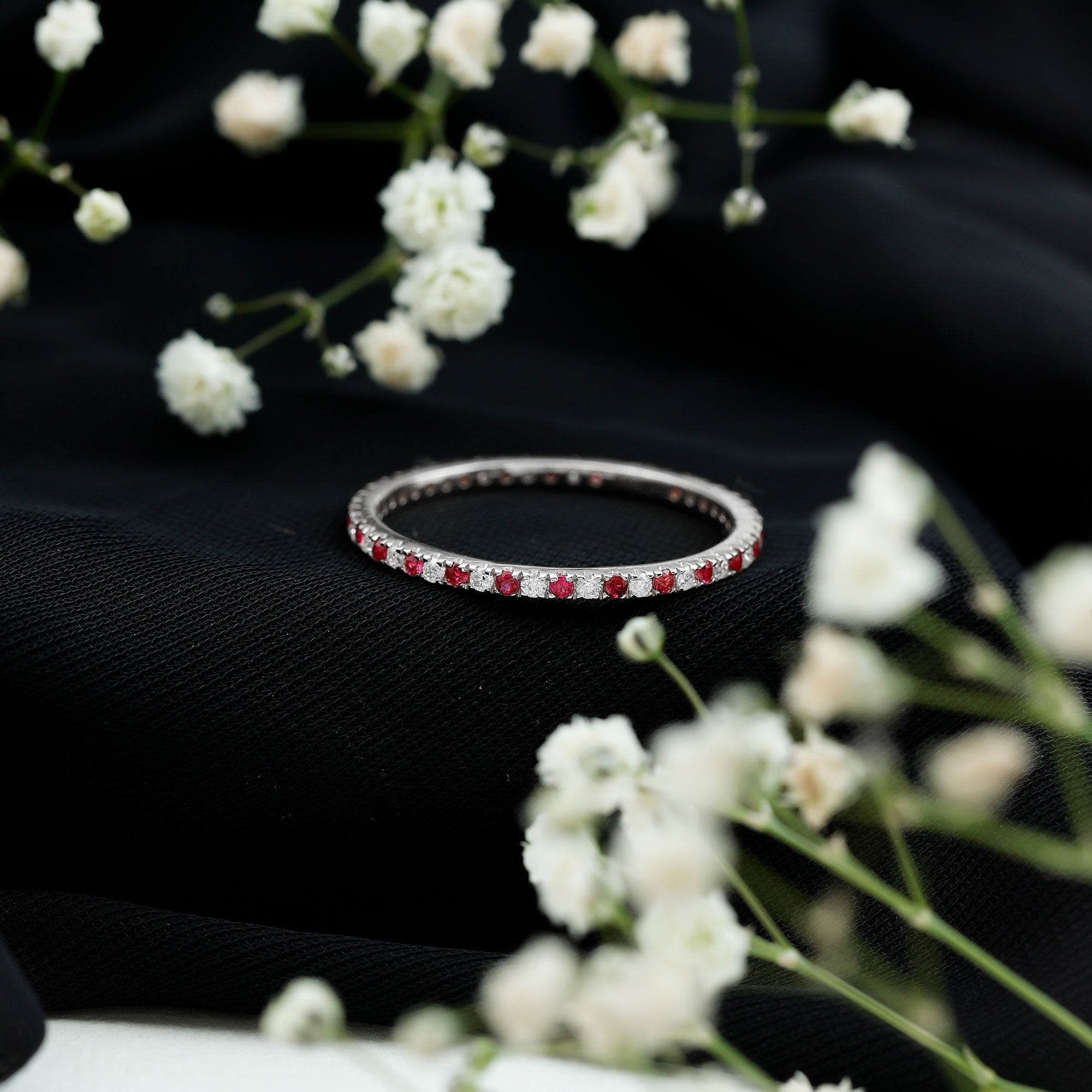 Real Ruby Full Eternity Stackable Ring with Lab Grown Diamond AAA - Rosec Jewels