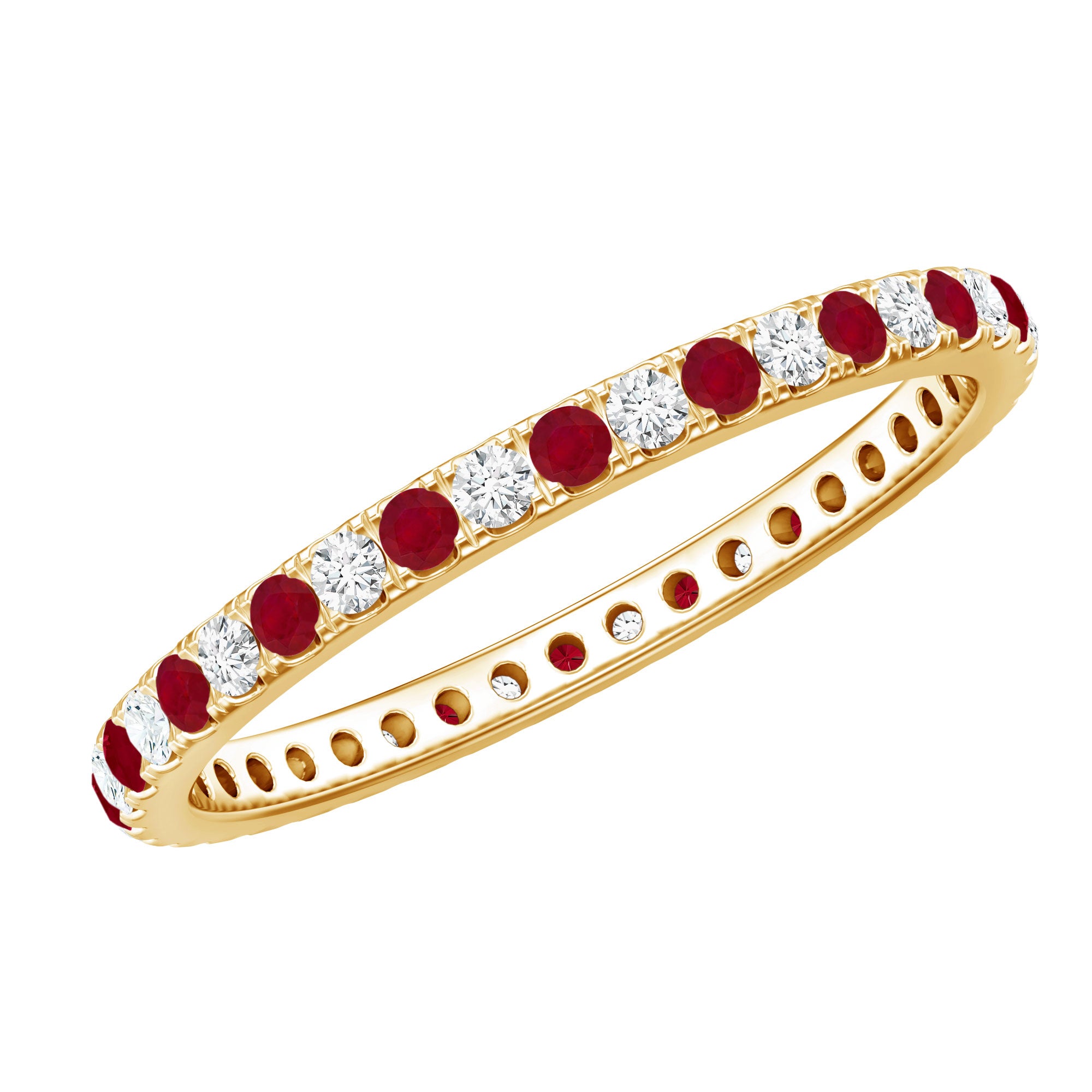 Real Ruby Full Eternity Stackable Ring with Lab Grown Diamond AAA - Rosec Jewels