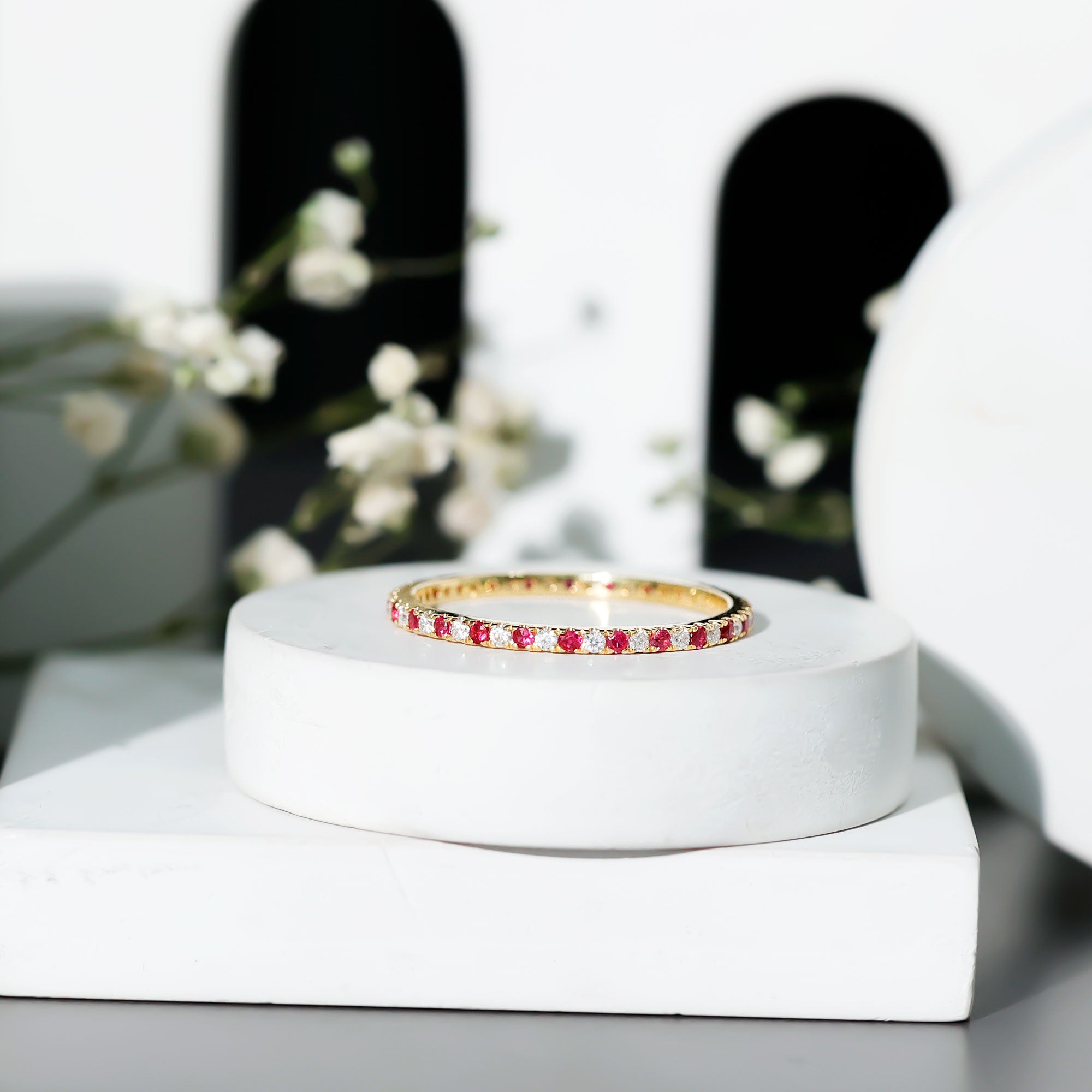 Real Ruby Full Eternity Stackable Ring with Lab Grown Diamond AAA - Rosec Jewels
