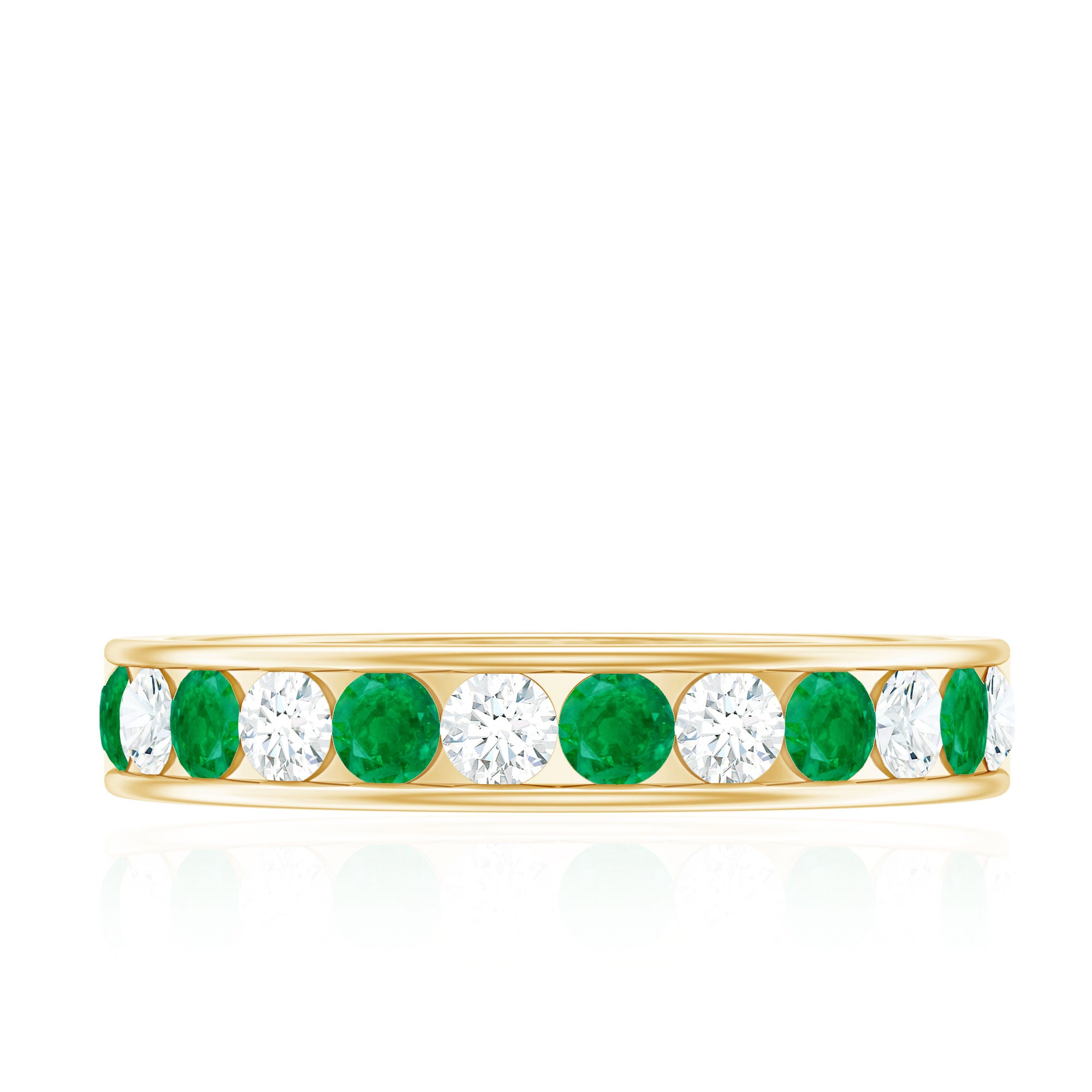 Channel Set Emerald and Diamond Half Eternity Band Ring AAA - Rosec Jewels