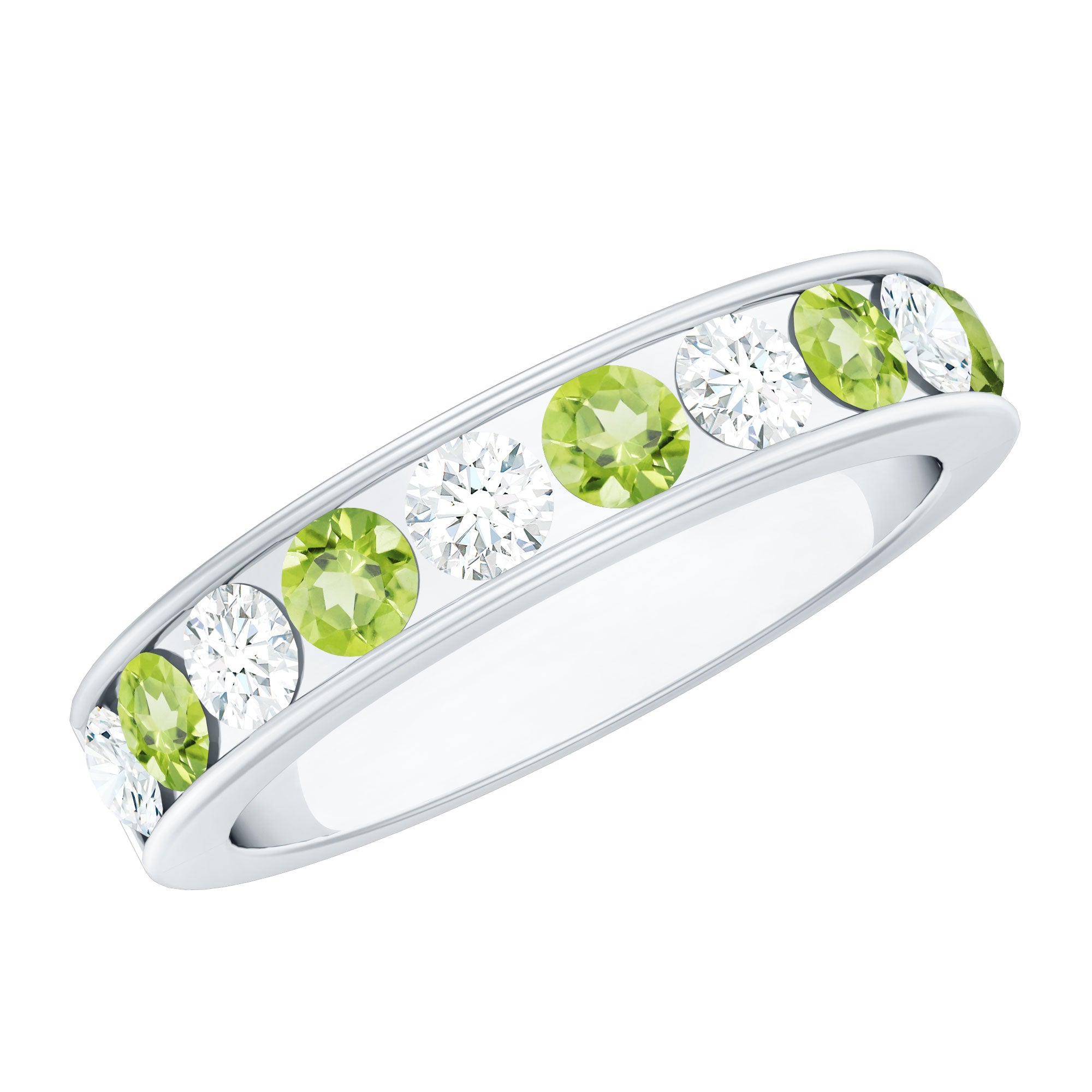 Channel Set Peridot and Diamond Half Eternity Ring for Women AAA - Rosec Jewels