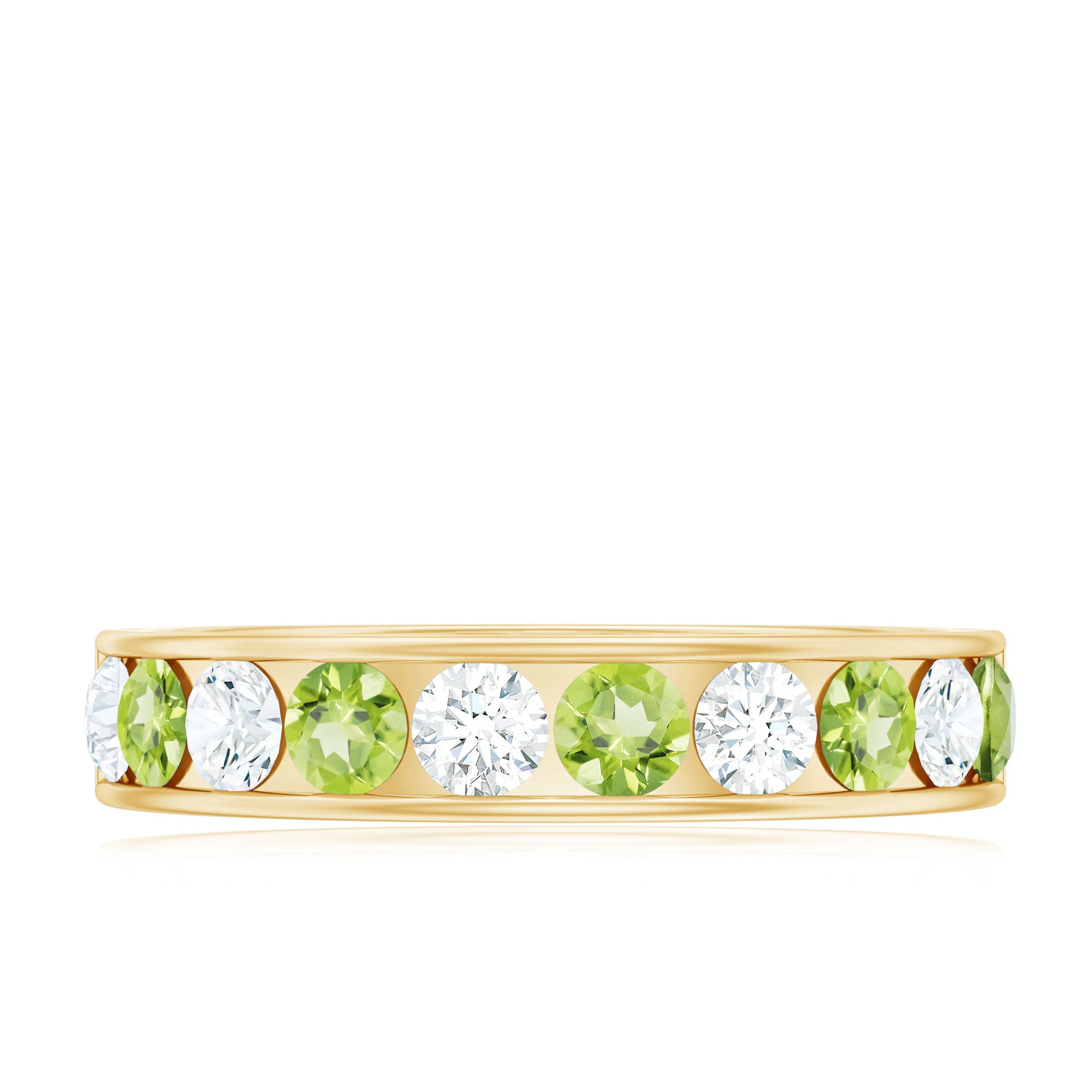 Channel Set Peridot and Diamond Half Eternity Ring for Women AAA - Rosec Jewels